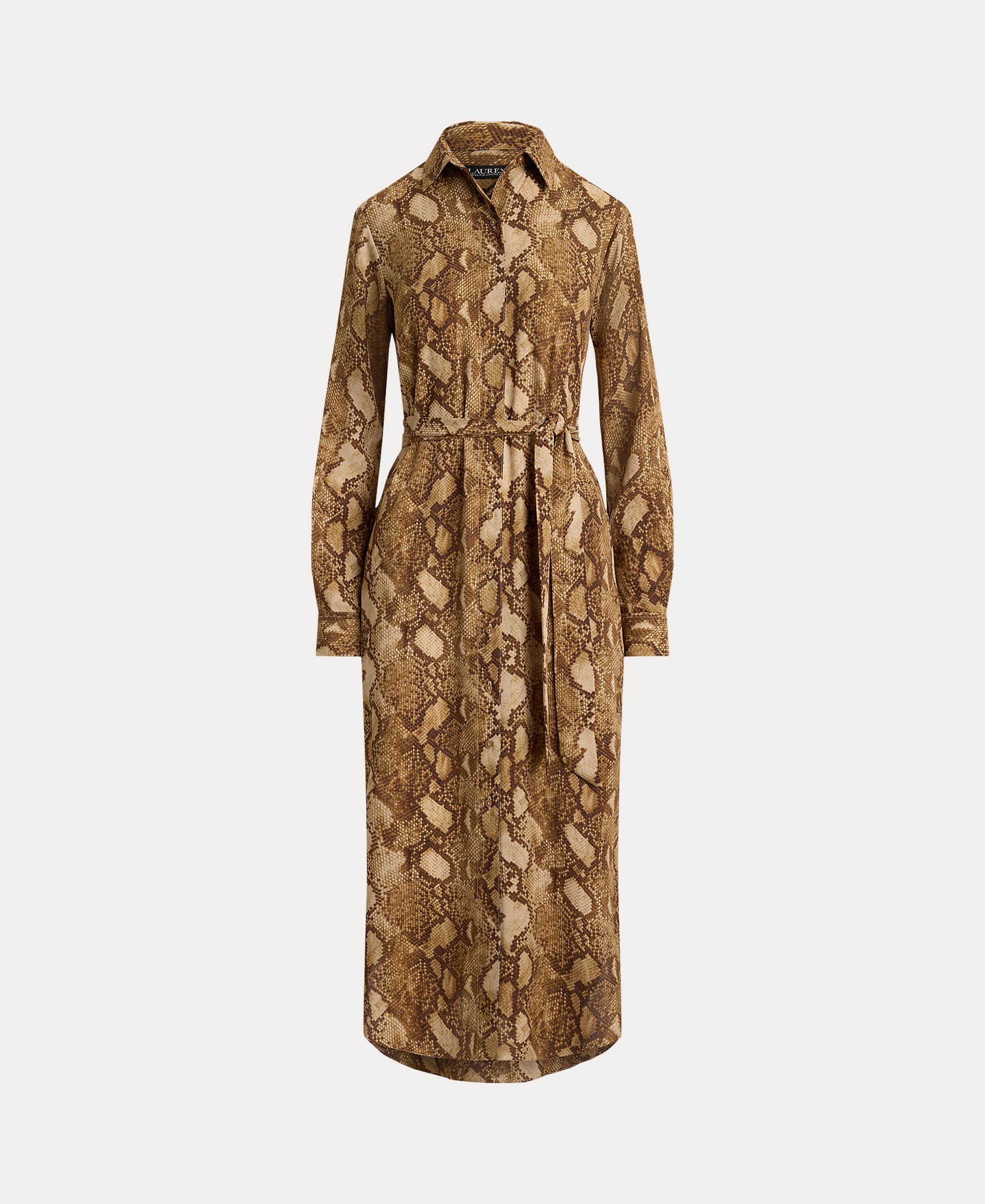 Vestido Camiseiro Midi com Animal Print de Serpente Caramelo-7