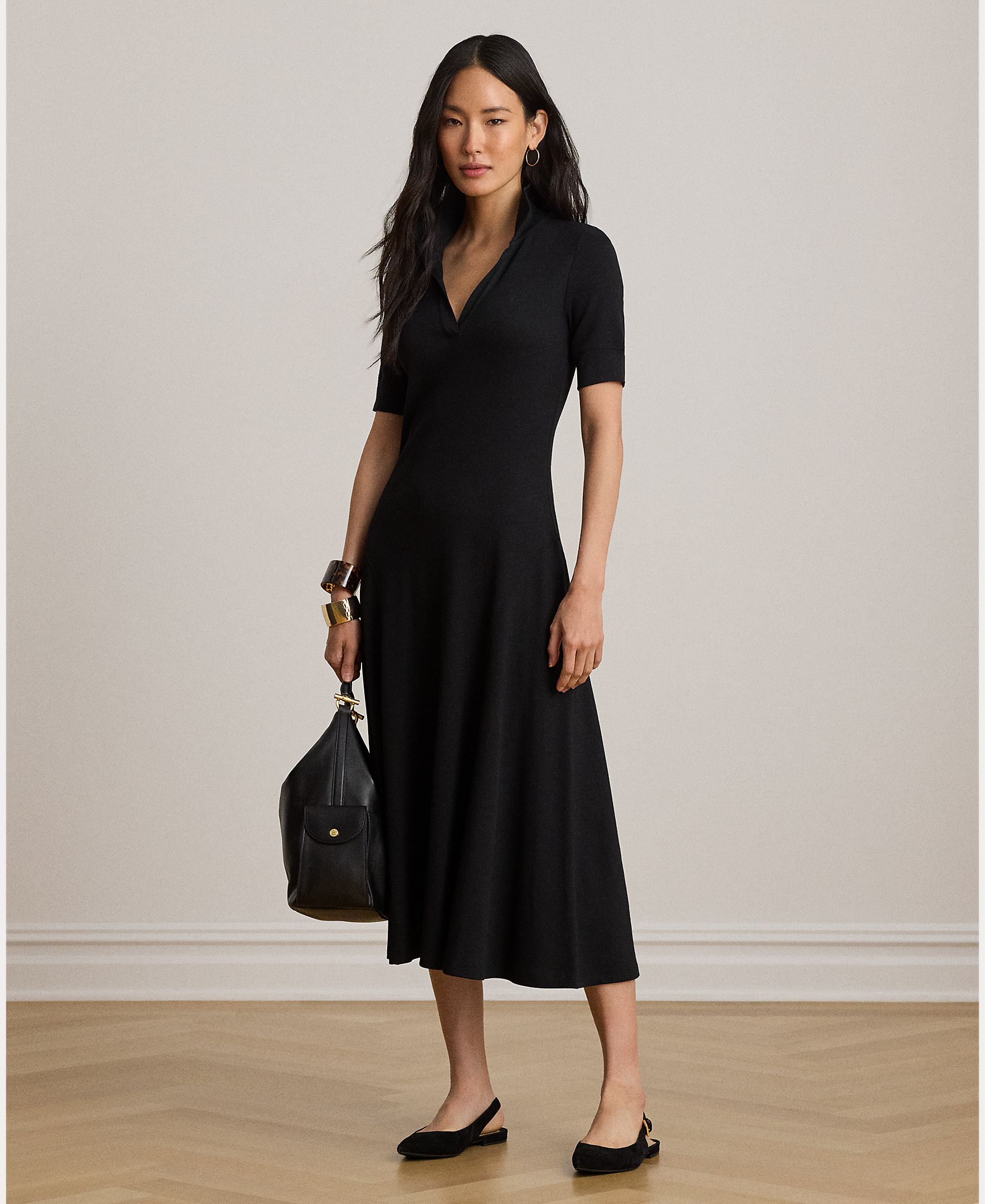 Lauren Ralph Lauren - Vestido midi tipo polo de algodón con un toque elástico.