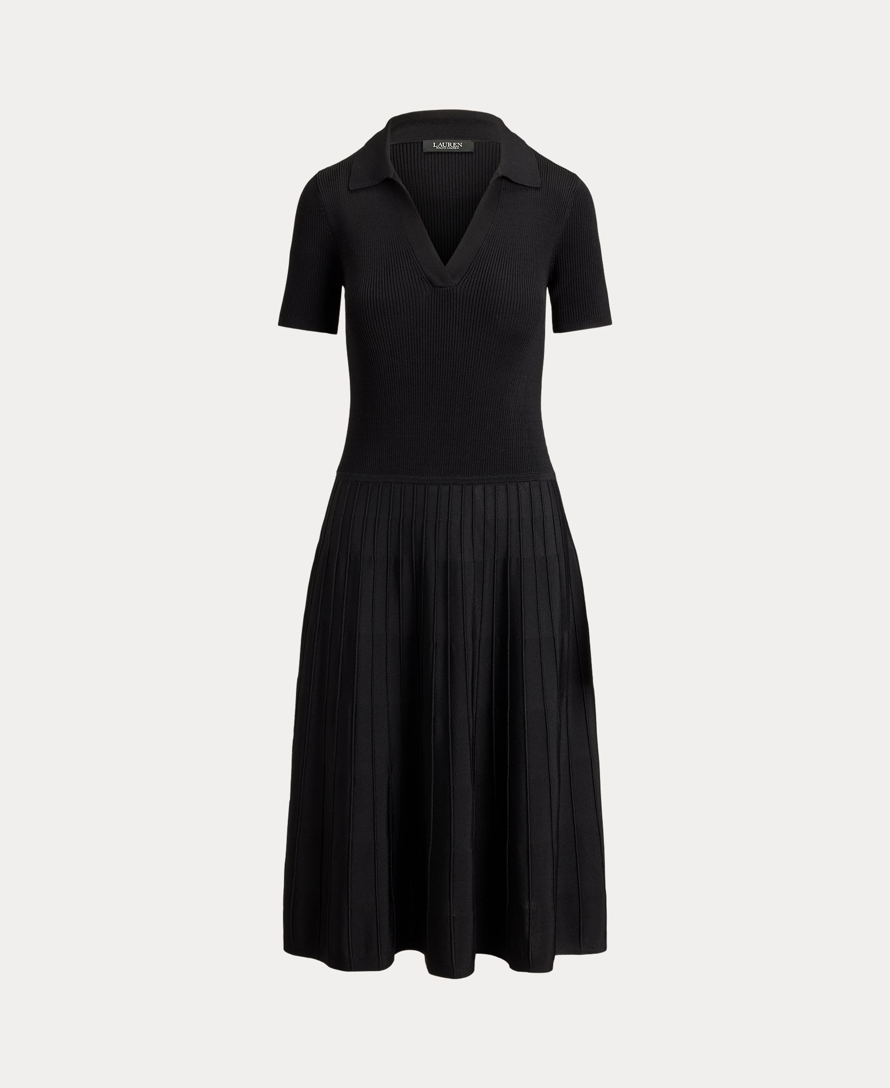 Vestido Midi com Colarinho de Polo e Manga Curta Preto-6