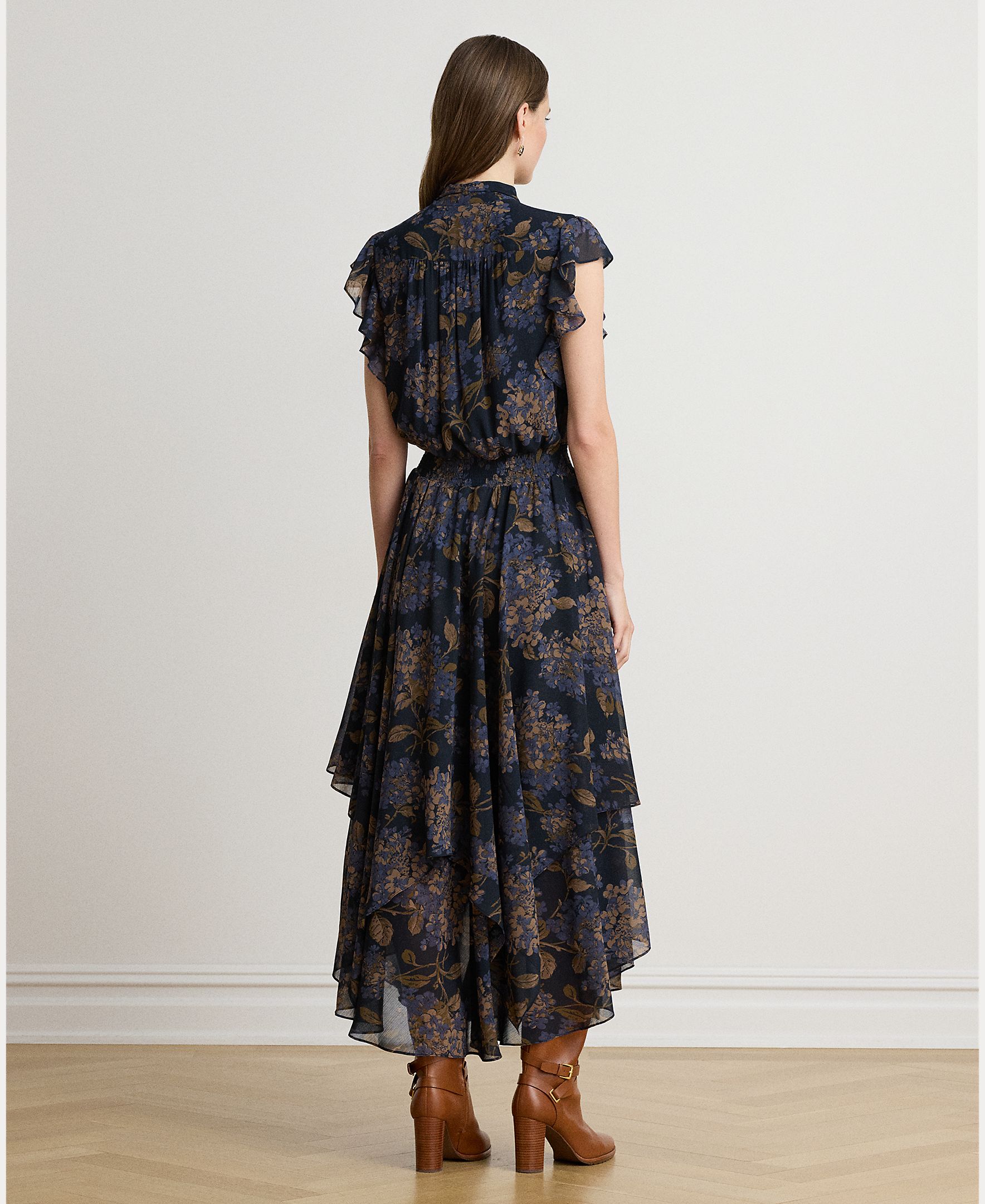 Vestido Midi de Georgette com Laço na Gola, Disponível em Tamanhos Grandes Azul-marinho-4