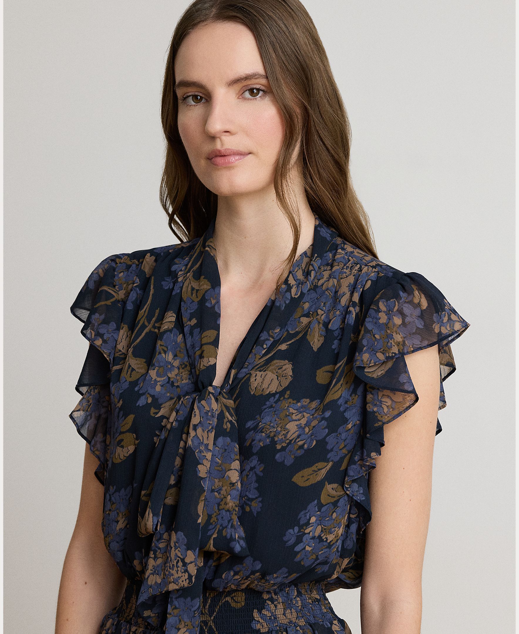 Vestido Midi de Georgette com Laço na Gola, Disponível em Tamanhos Grandes Azul-marinho-5