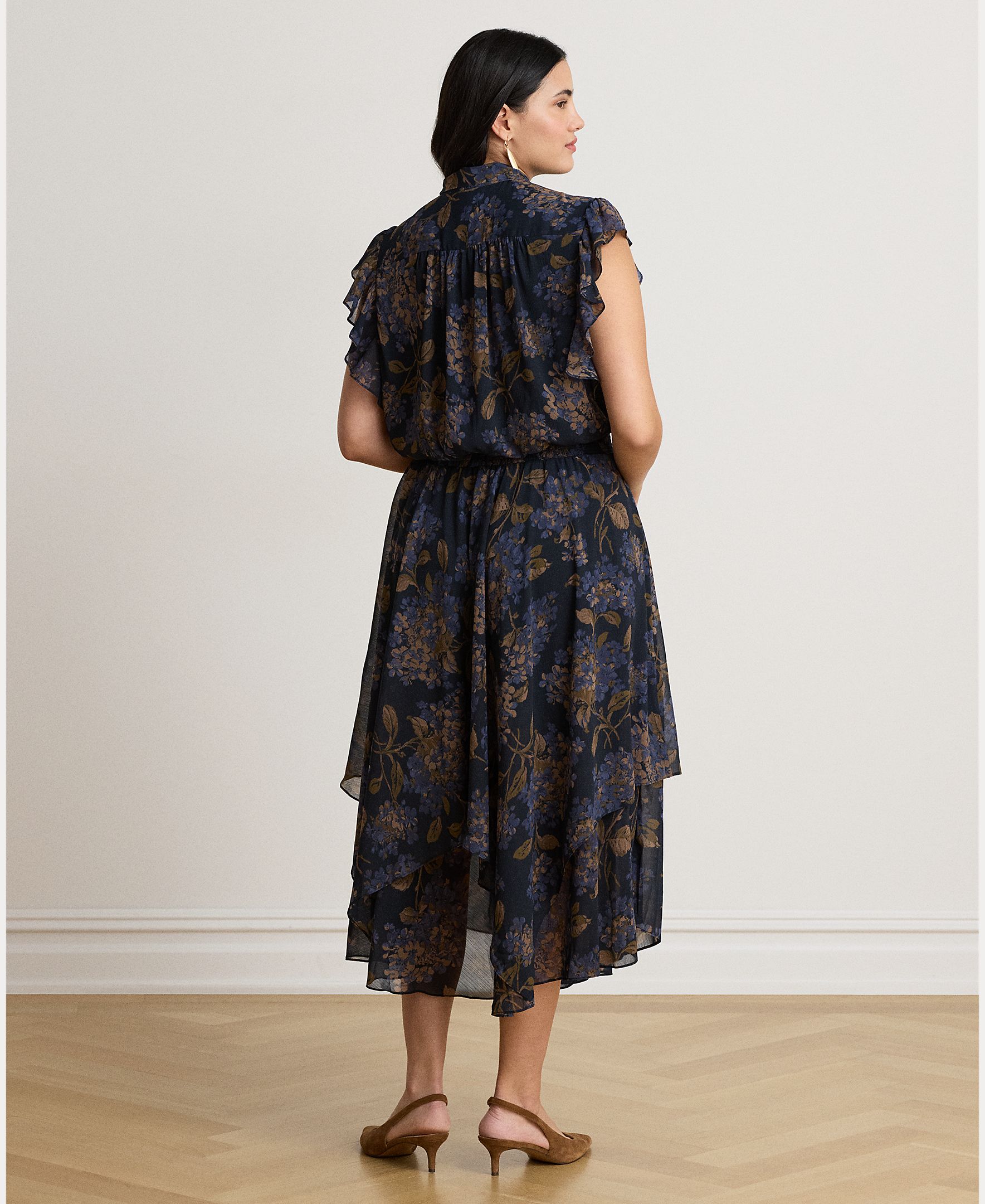 Vestido Midi de Georgette com Laço na Gola, Disponível em Tamanhos Grandes Azul-marinho-9