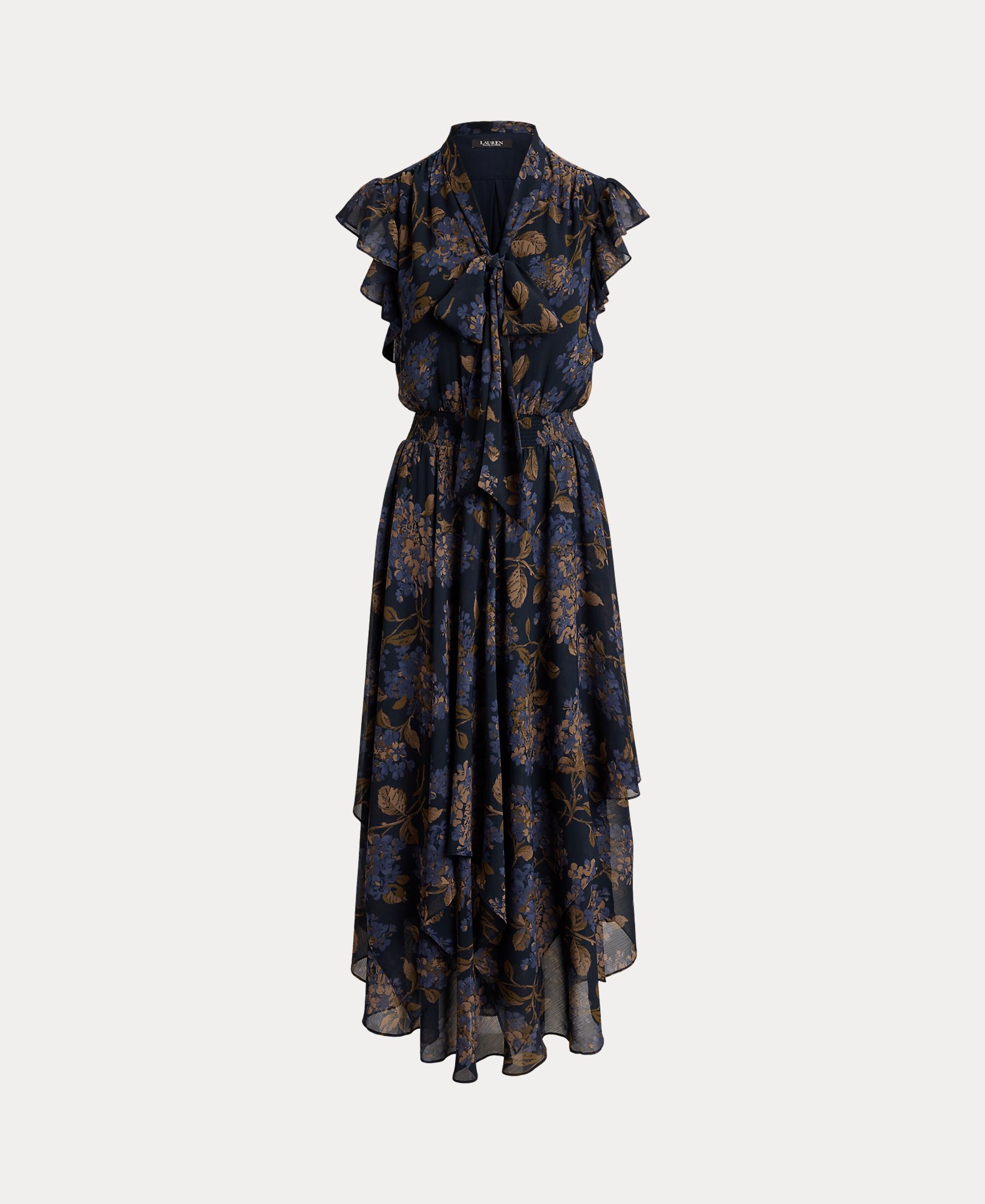 Vestido Midi de Georgette com Laço na Gola, Disponível em Tamanhos Grandes Azul-marinho-10