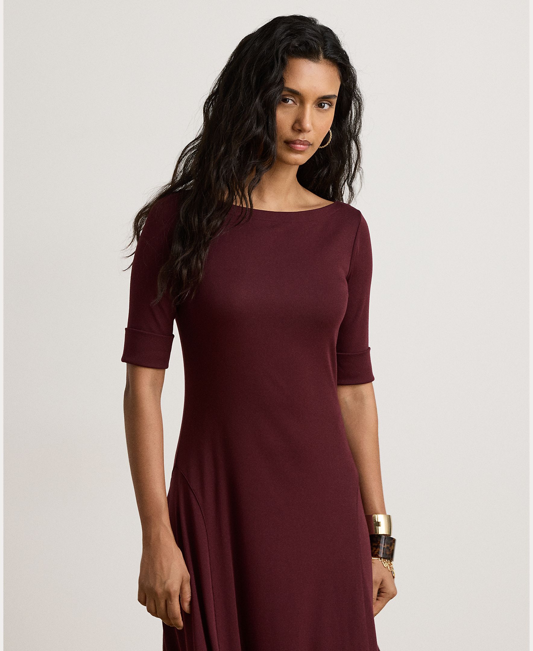 Vestido Midi de Algodão com Decote à Barco, Disponível em Tamanhos Grandes Grená-3