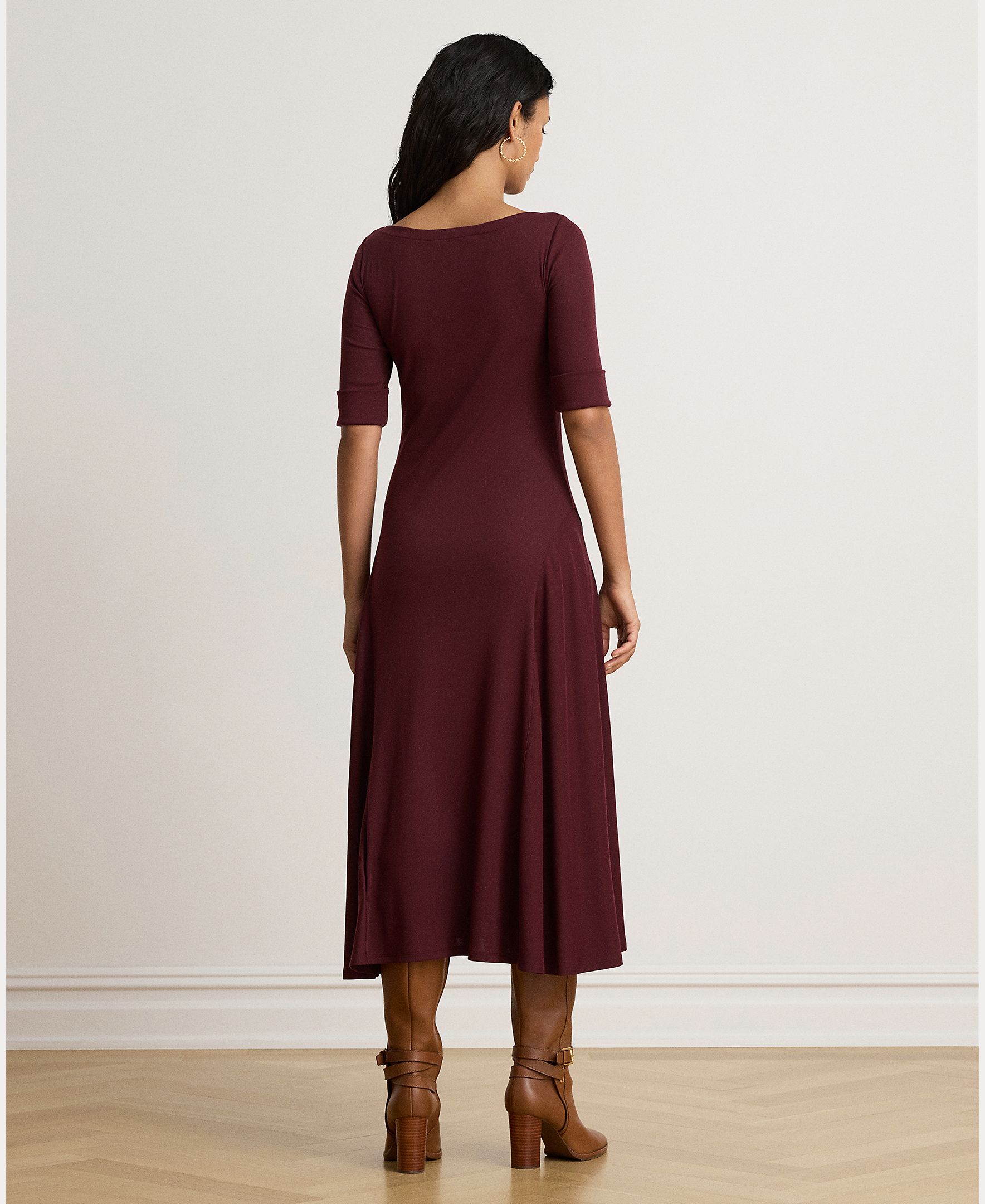 Vestido Midi de Algodão com Decote à Barco, Disponível em Tamanhos Grandes Grená-4