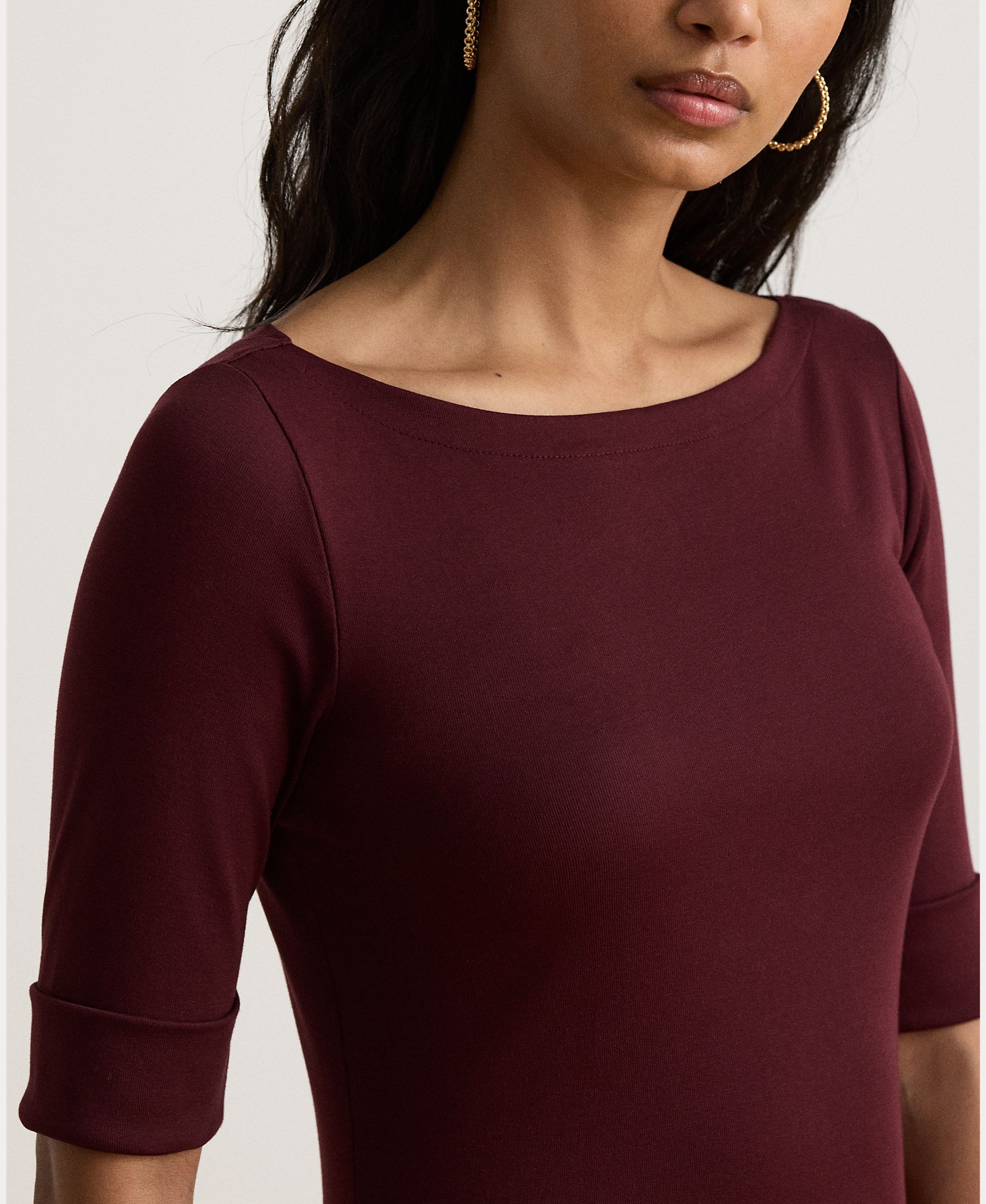 Vestido Midi de Algodão com Decote à Barco, Disponível em Tamanhos Grandes Grená-5