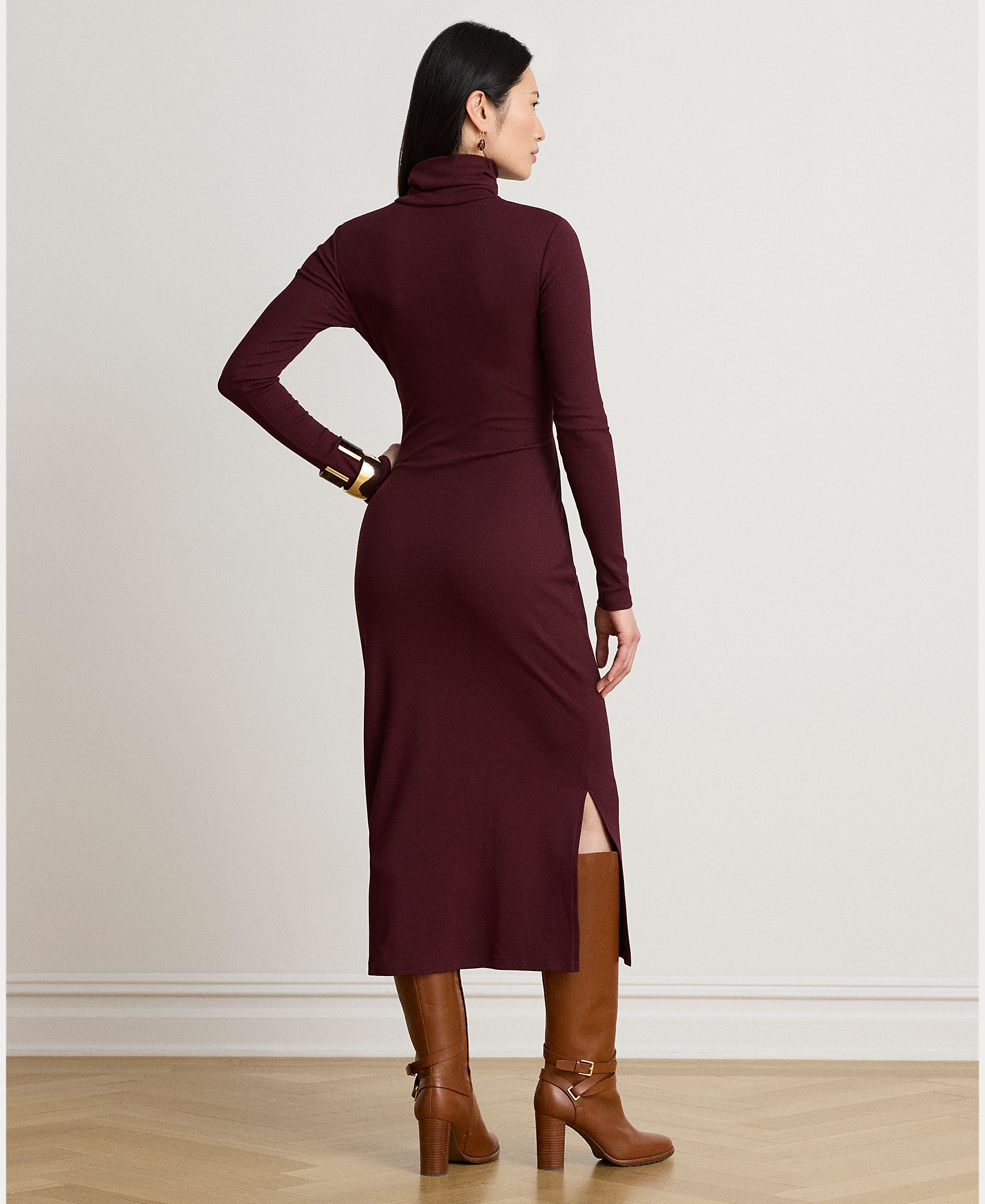 Vestido Midi Atado com Gola Dobrada, Disponível em Tamanhos Grandes Grená-4
