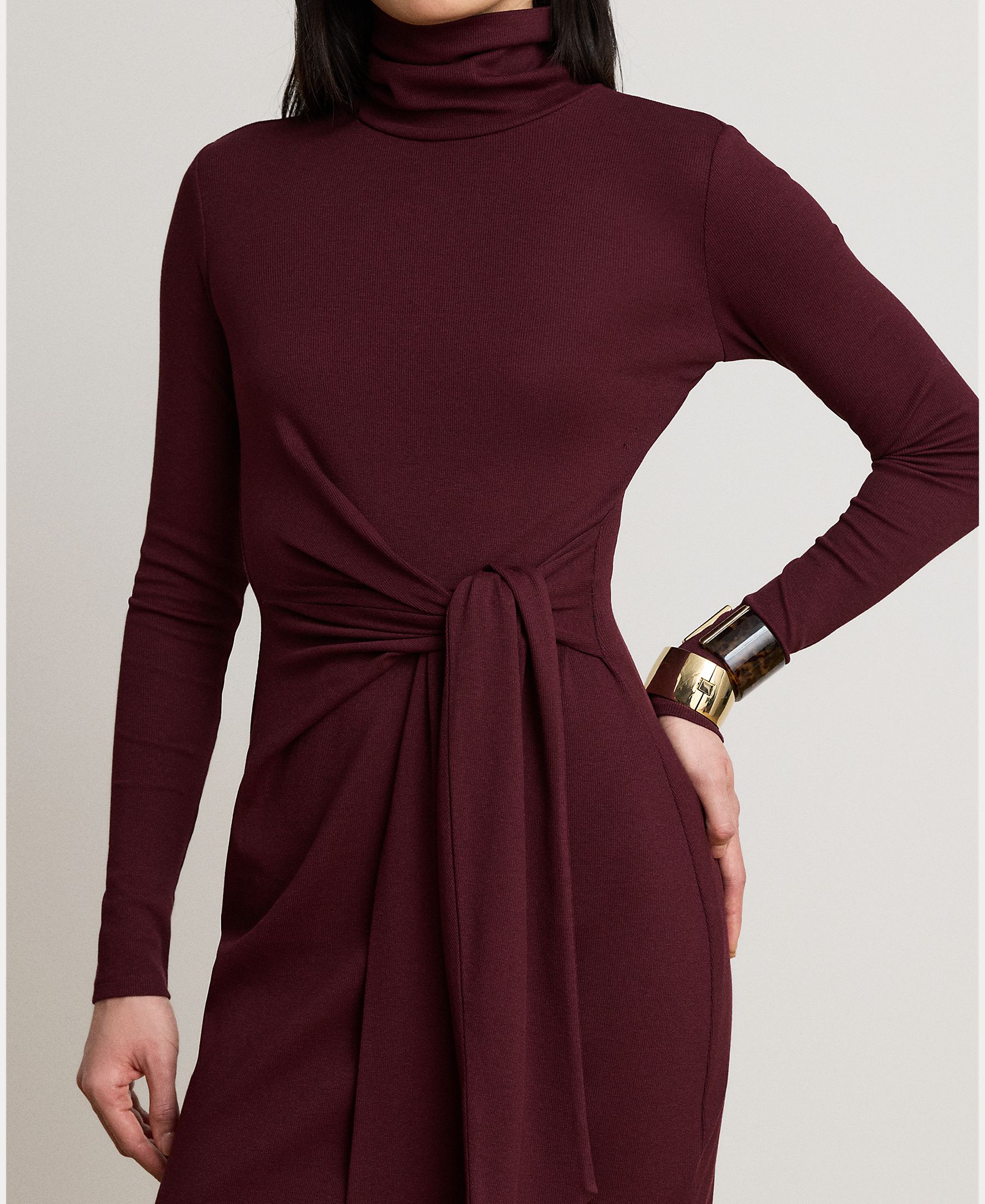 Vestido Midi Atado com Gola Dobrada, Disponível em Tamanhos Grandes Grená-5