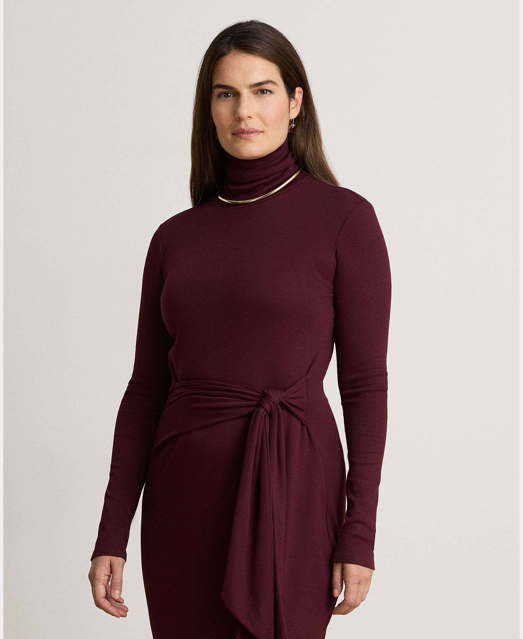 Vestido Midi Atado com Gola Dobrada, Disponível em Tamanhos Grandes Grená-7