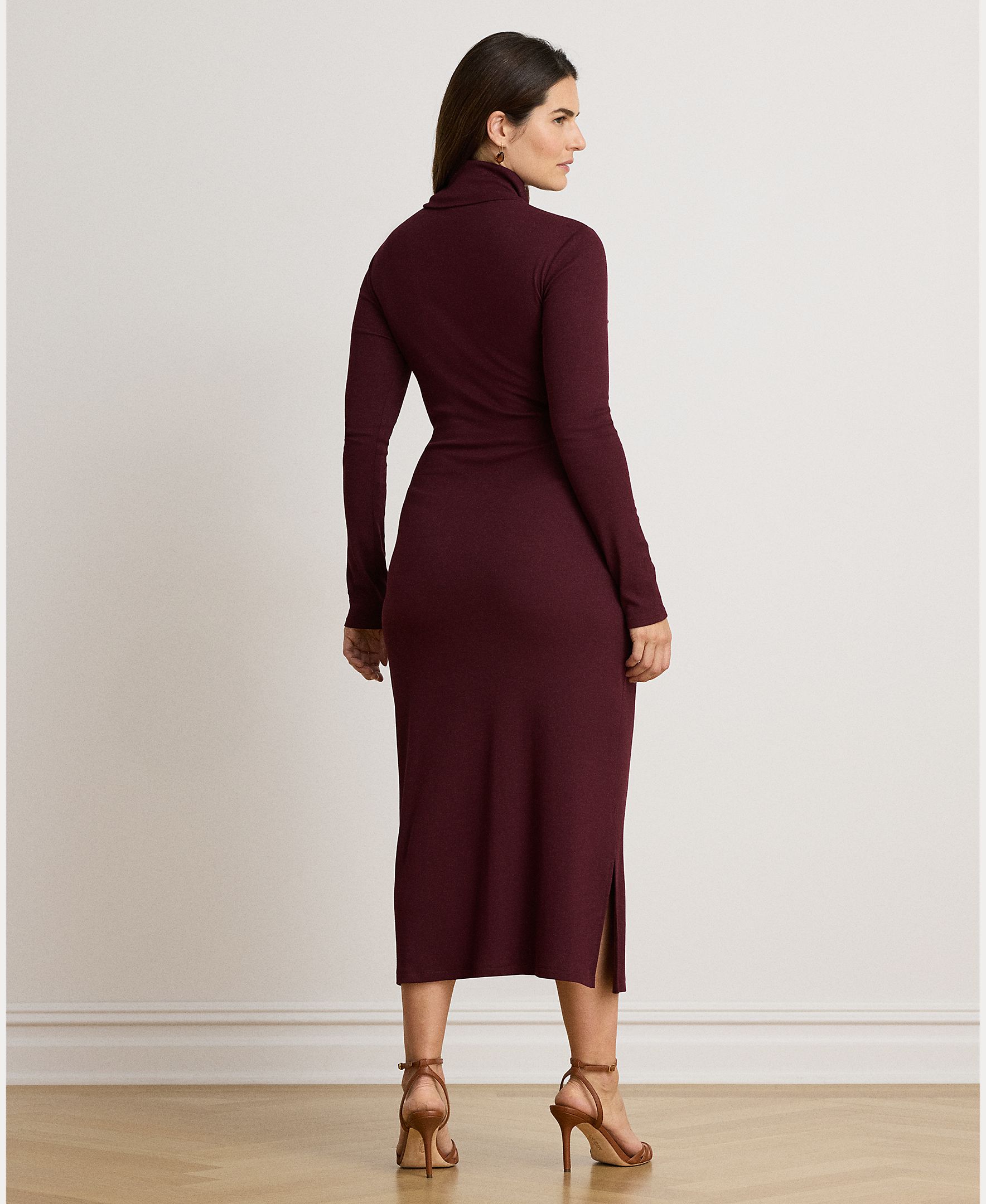 Vestido Midi Atado com Gola Dobrada, Disponível em Tamanhos Grandes Grená-8