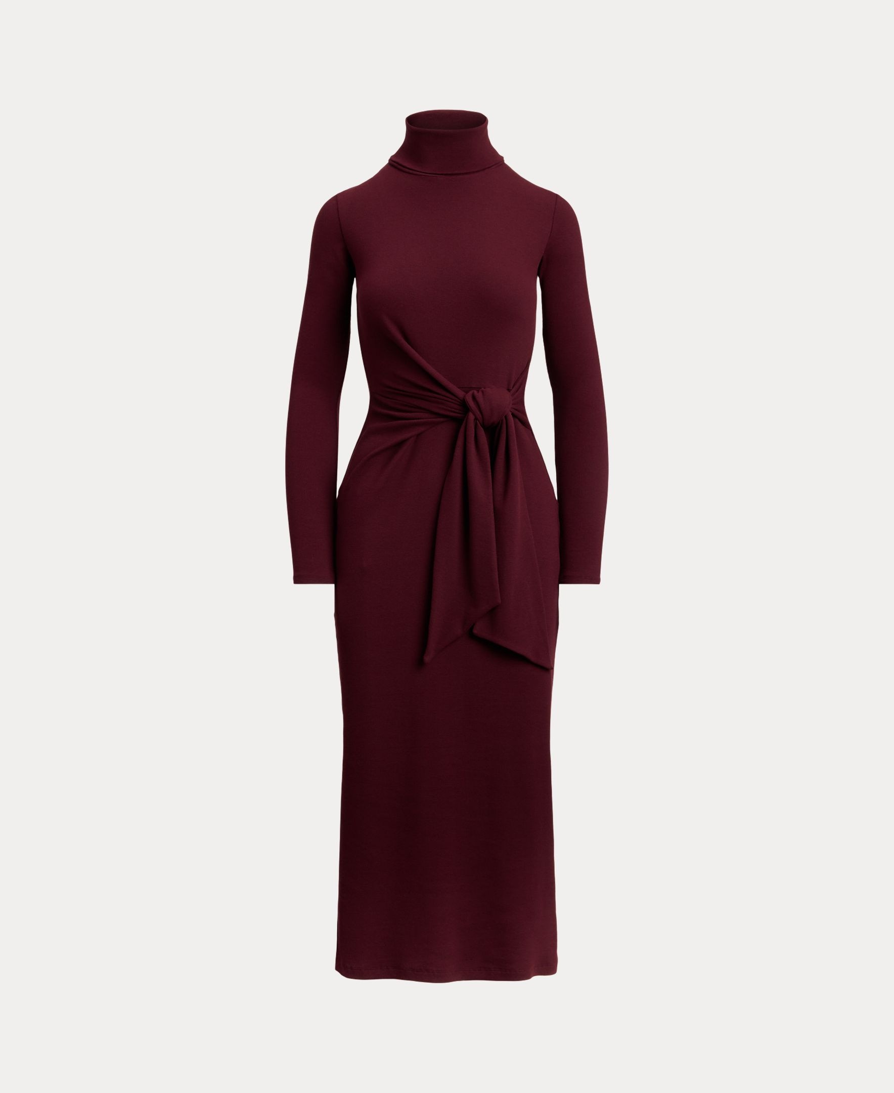 Vestido Midi Atado com Gola Dobrada, Disponível em Tamanhos Grandes Grená-9