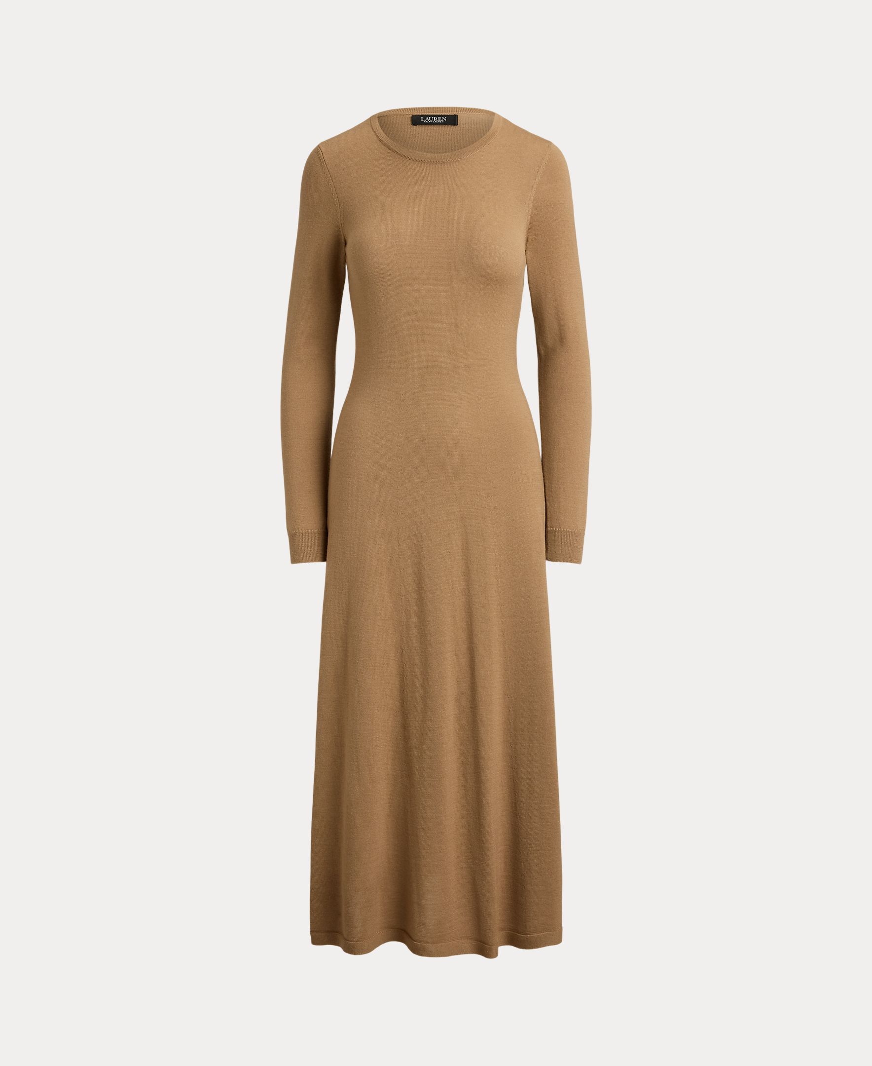 Vestido Midi de Lã com Decote Redondo Bege-6