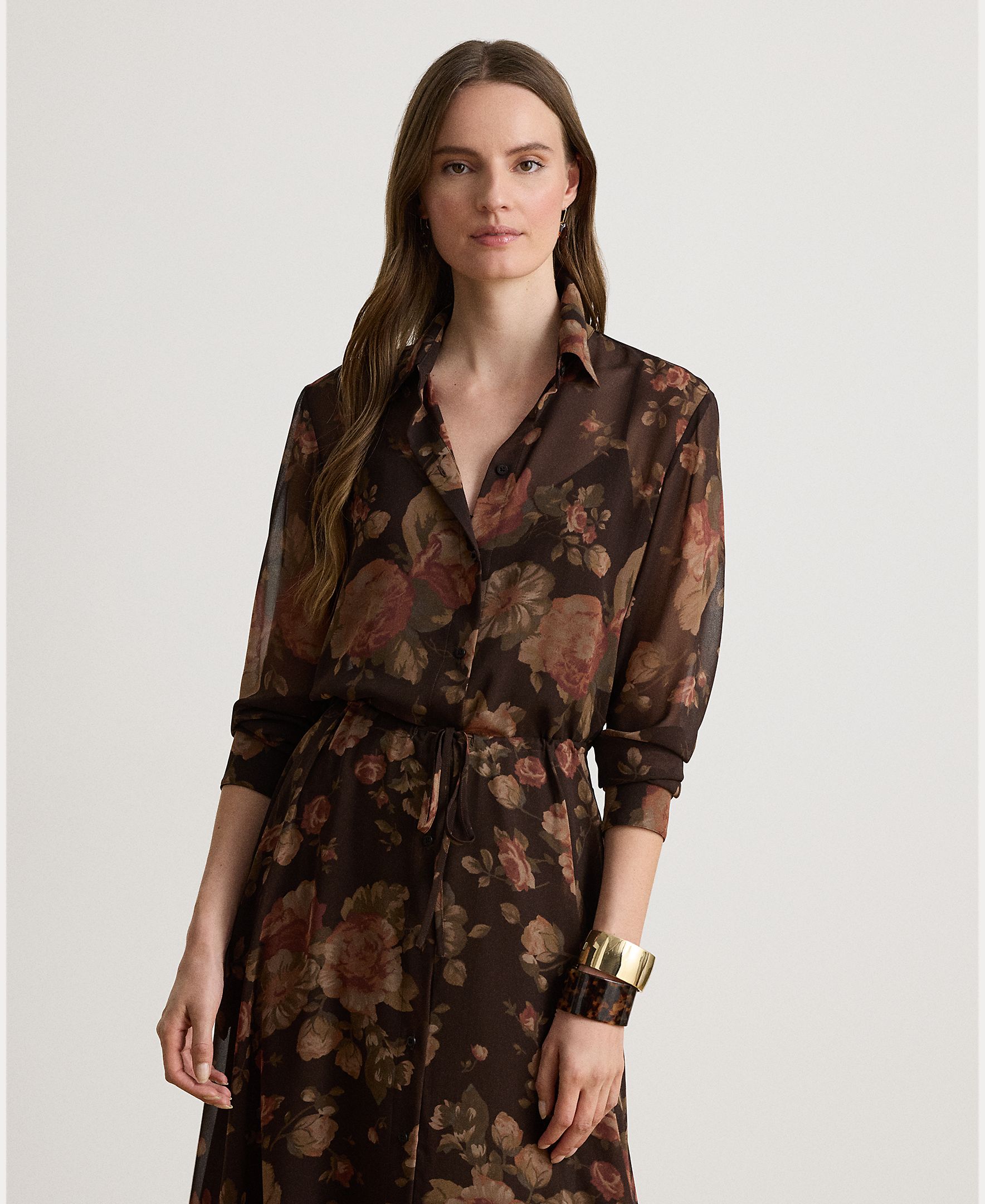 Vestido Camiseiro Midi com Estampado Castanho-3