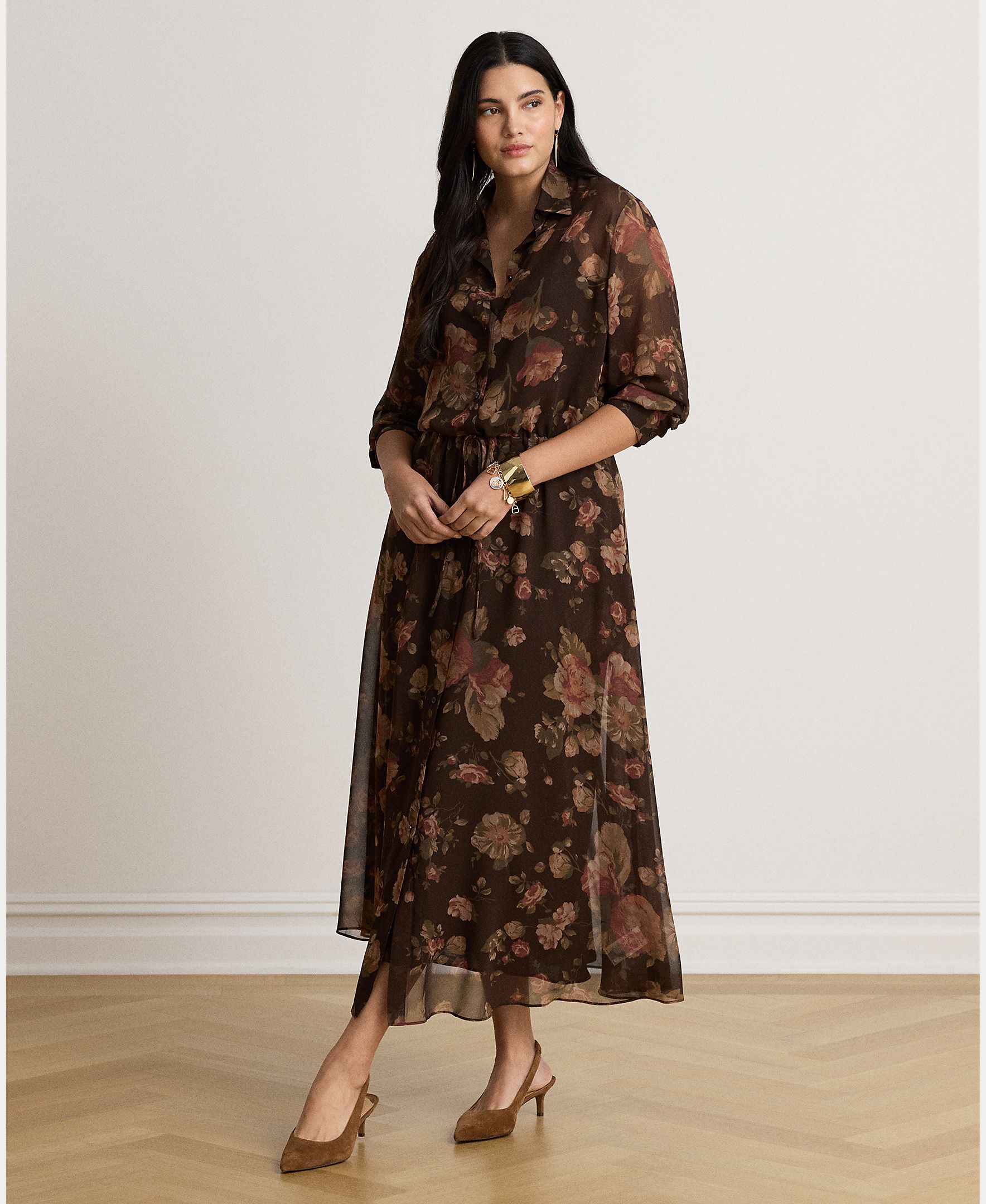 Vestido Camiseiro Midi com Estampado Castanho-6