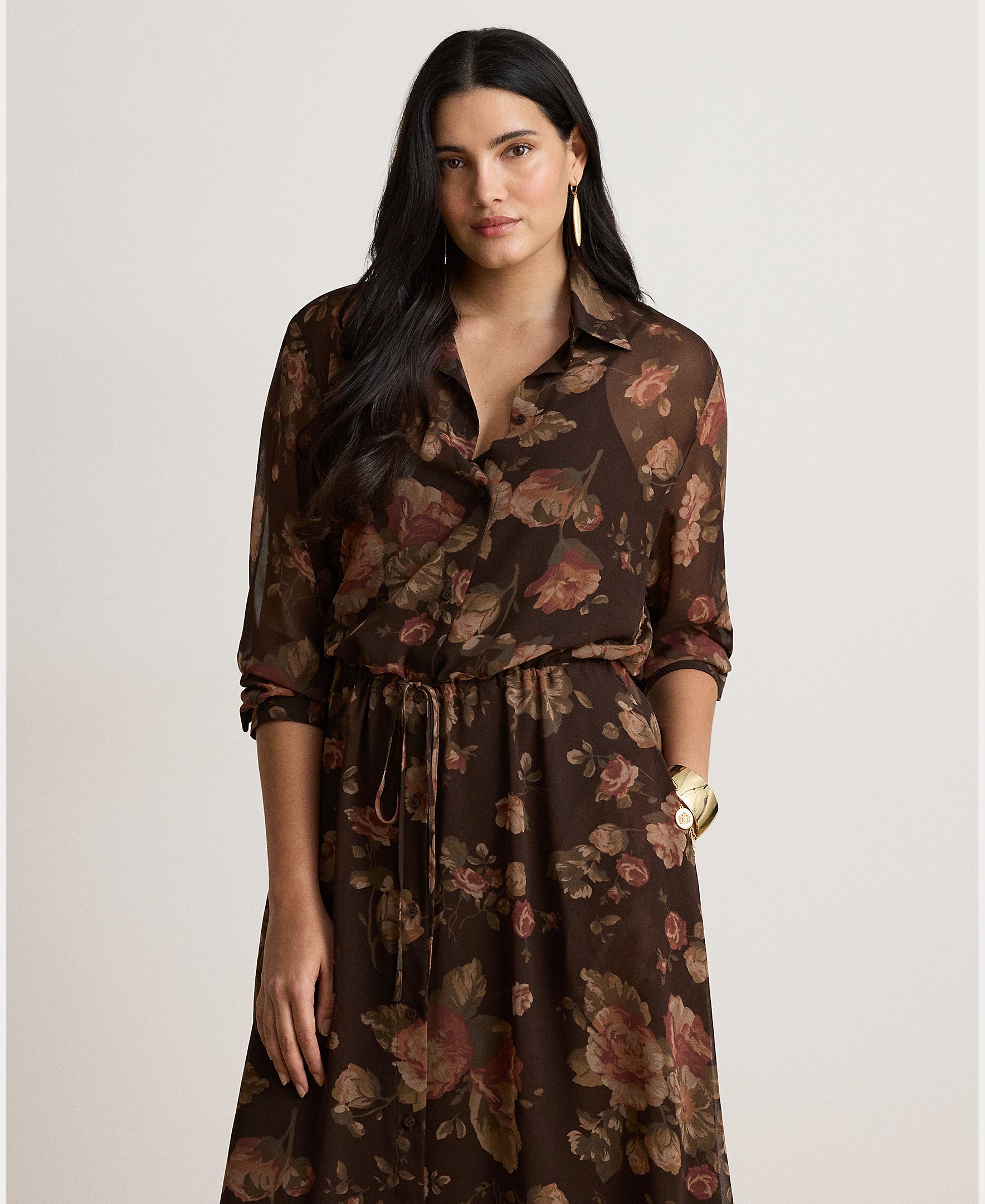 Vestido Camiseiro Midi com Estampado Castanho-7
