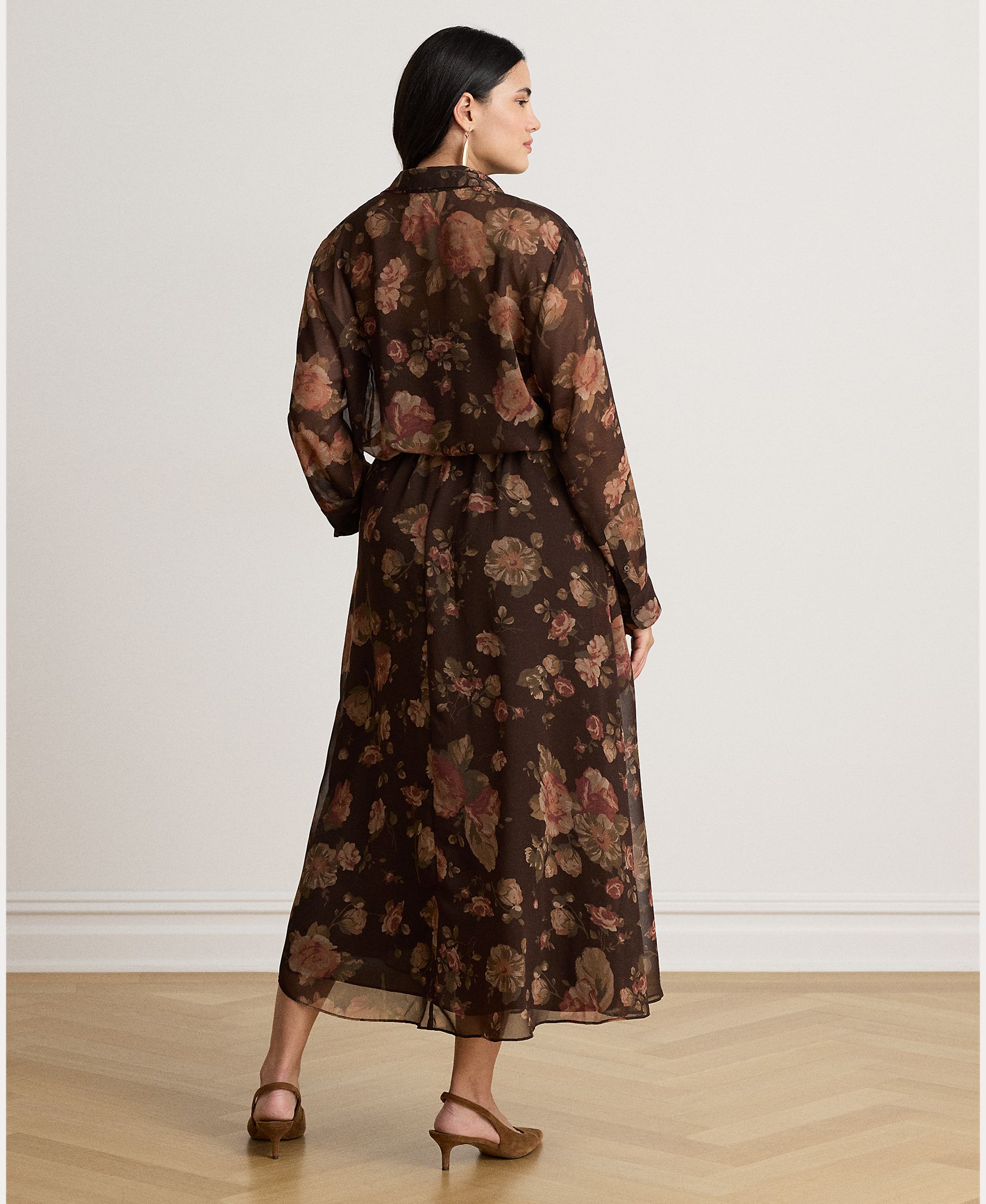 Vestido Camiseiro Midi com Estampado Castanho-8