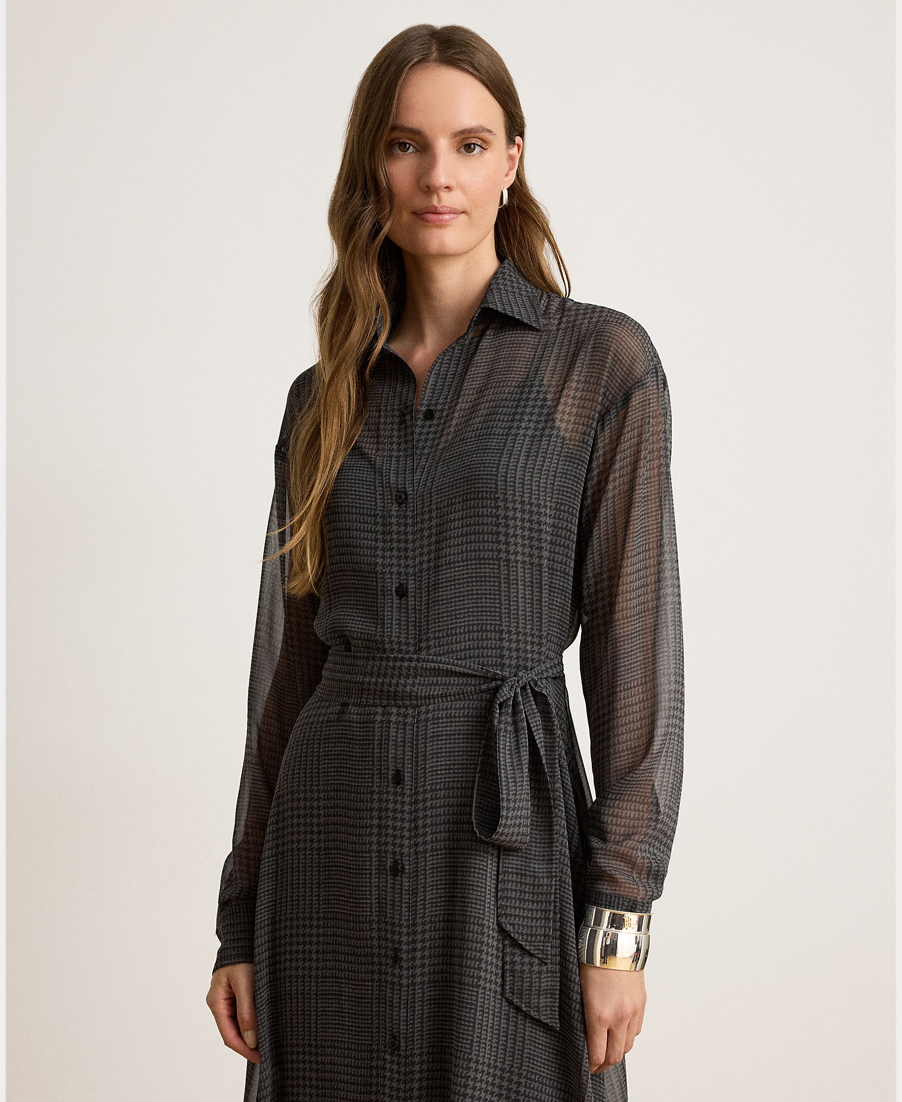 Vestido camiseiro midi com cinto Cinzento-escuro-3