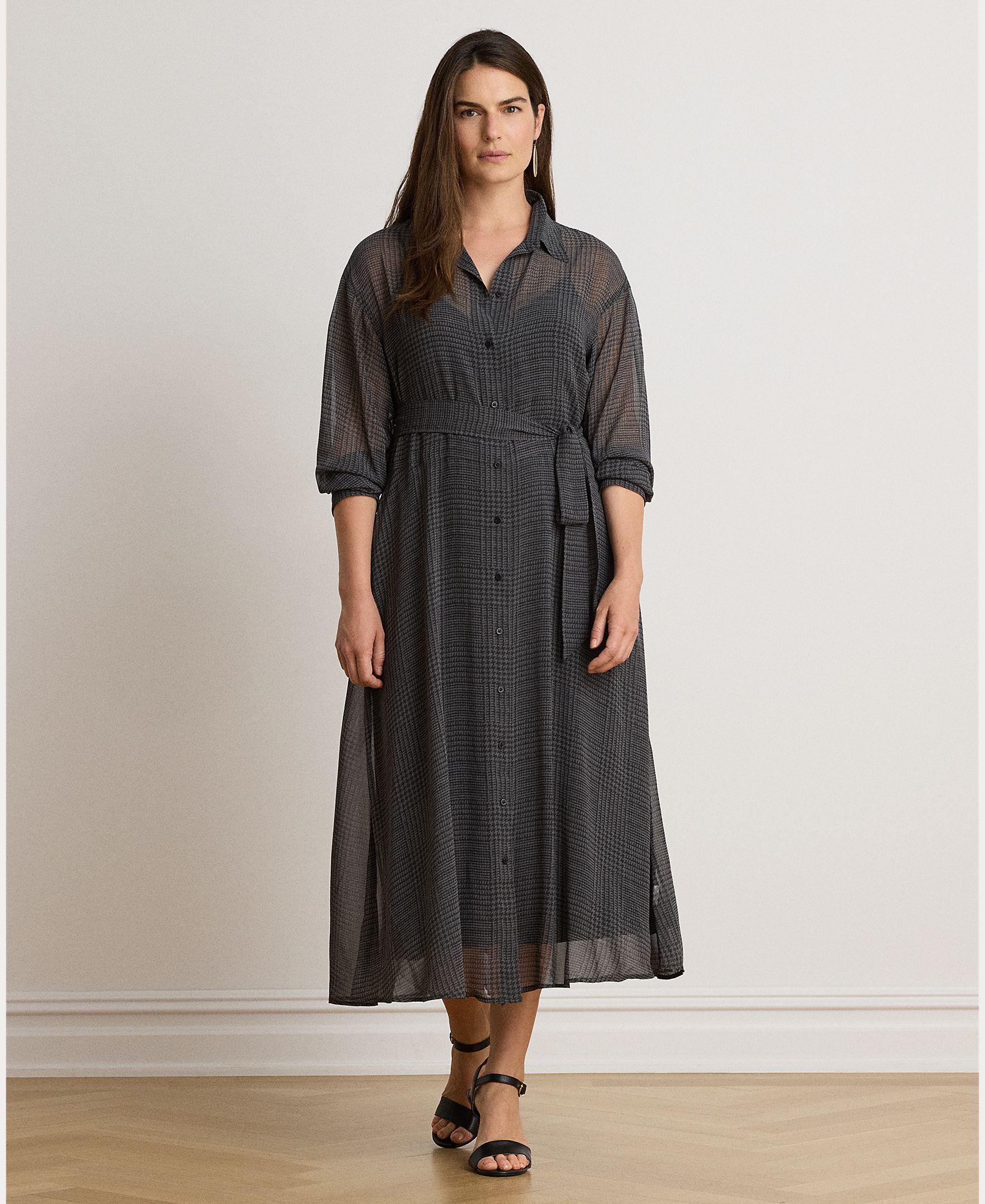 Vestido camiseiro midi com cinto Cinzento-escuro-7