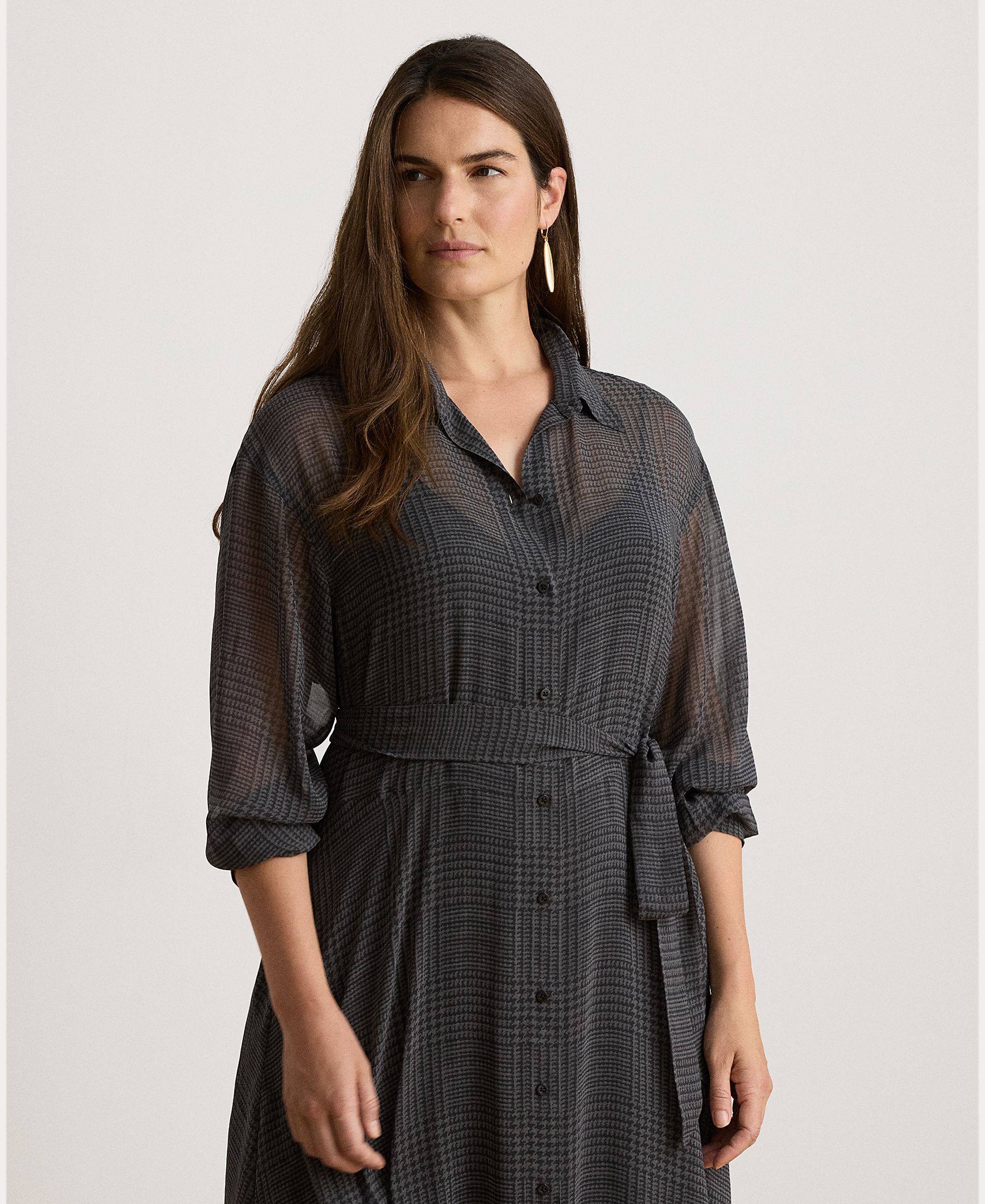 Vestido camiseiro midi com cinto Cinzento-escuro-8