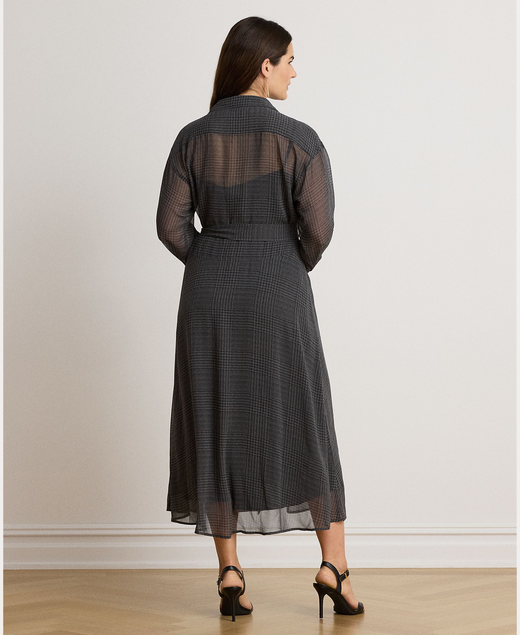 Vestido camiseiro midi com cinto Cinzento-escuro-9