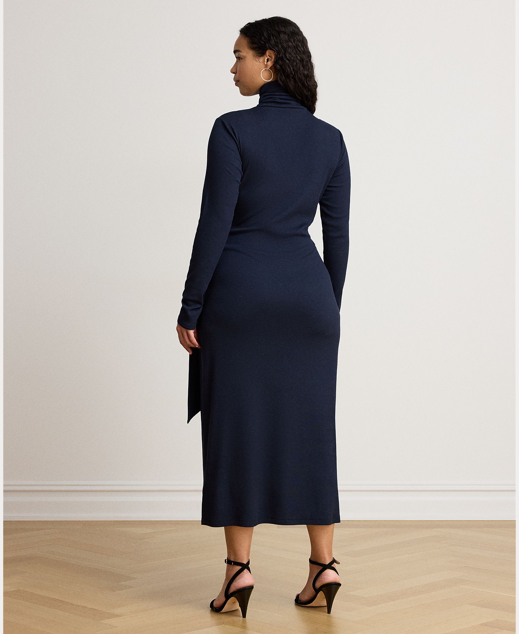 Vestido Midi Atado com Gola Dobrada, Disponível em Tamanhos Grandes Azul-marinho-8