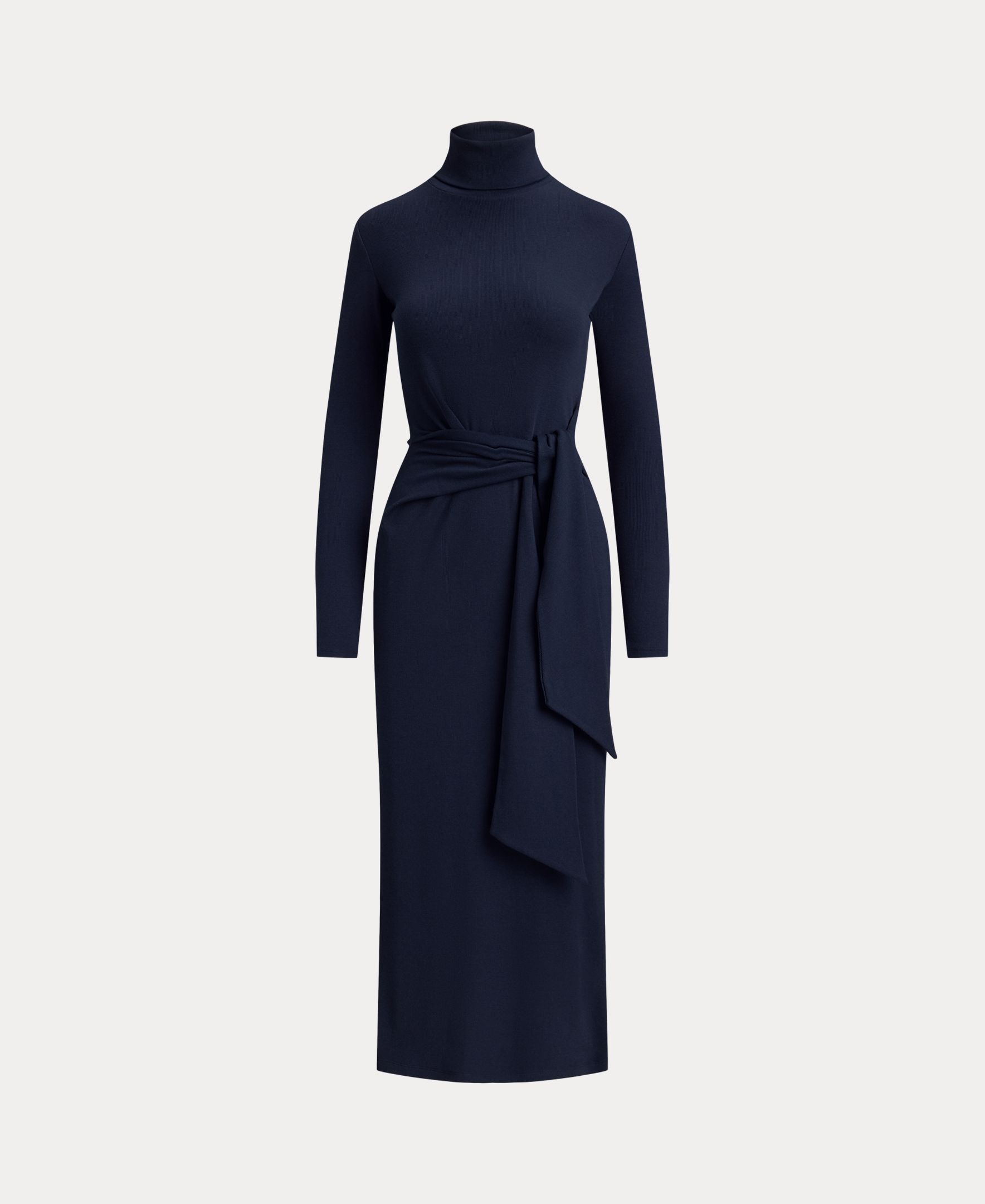 Vestido Midi Atado com Gola Dobrada, Disponível em Tamanhos Grandes Azul-marinho-9