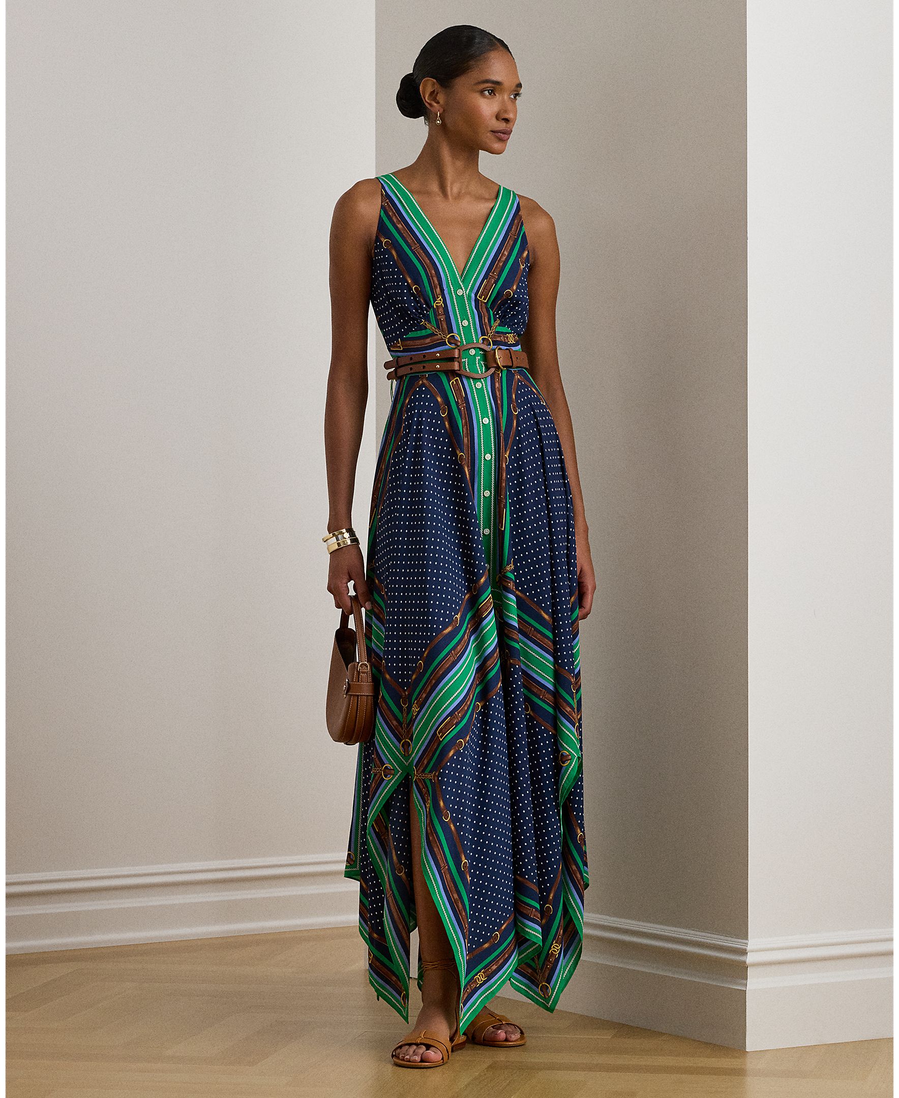 Vestido Comprido com Parte Inferior Assimétrica Azul-1