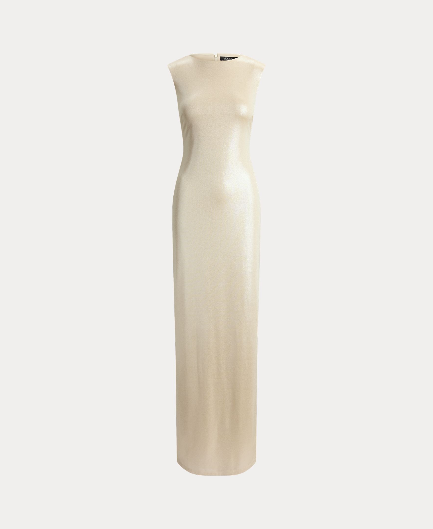 Vestido Comprido de Malha Metalizada sem Mangas Natural-6