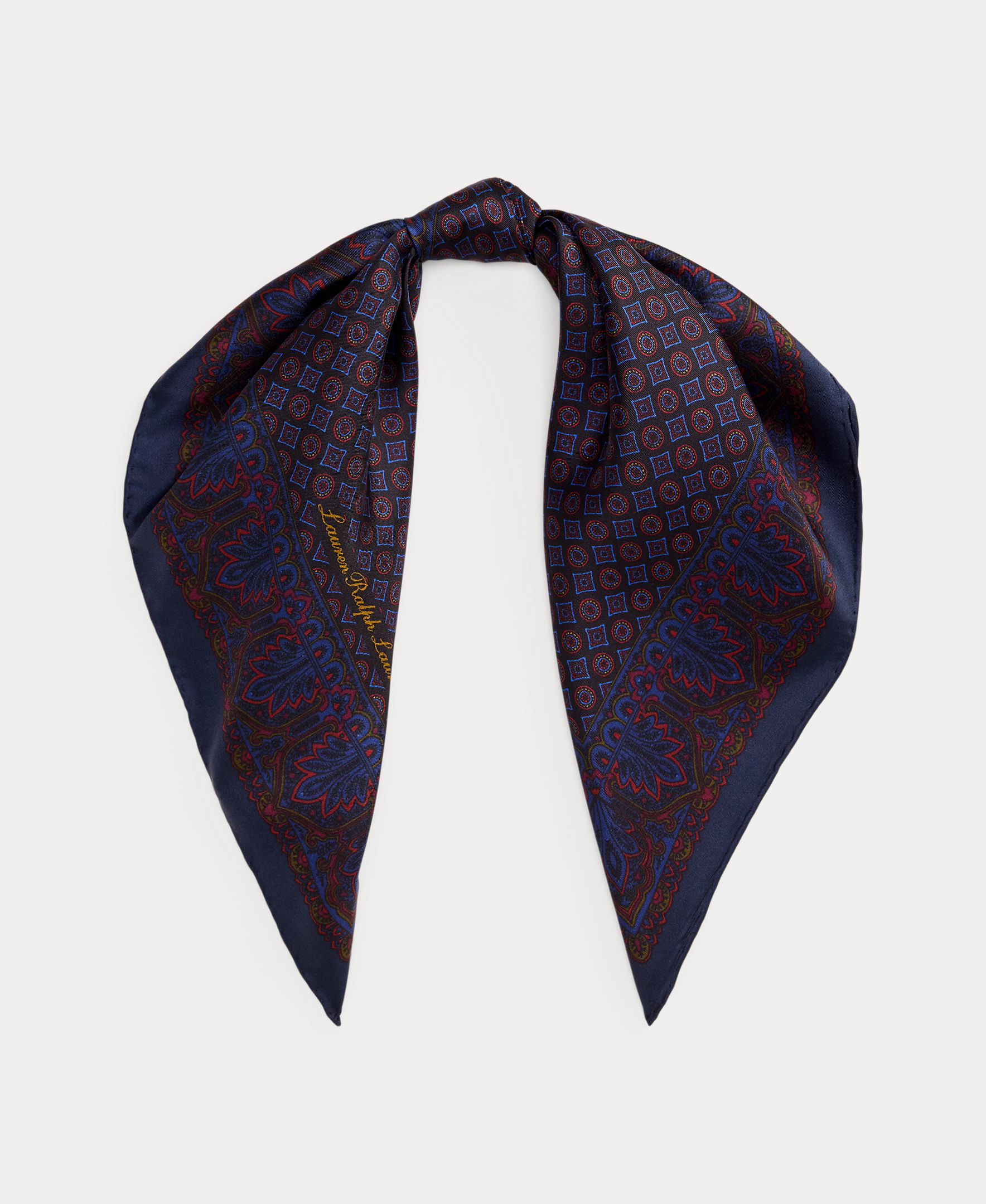 Lenço Quadrado de Seda com Estampado Azul-marinho-1