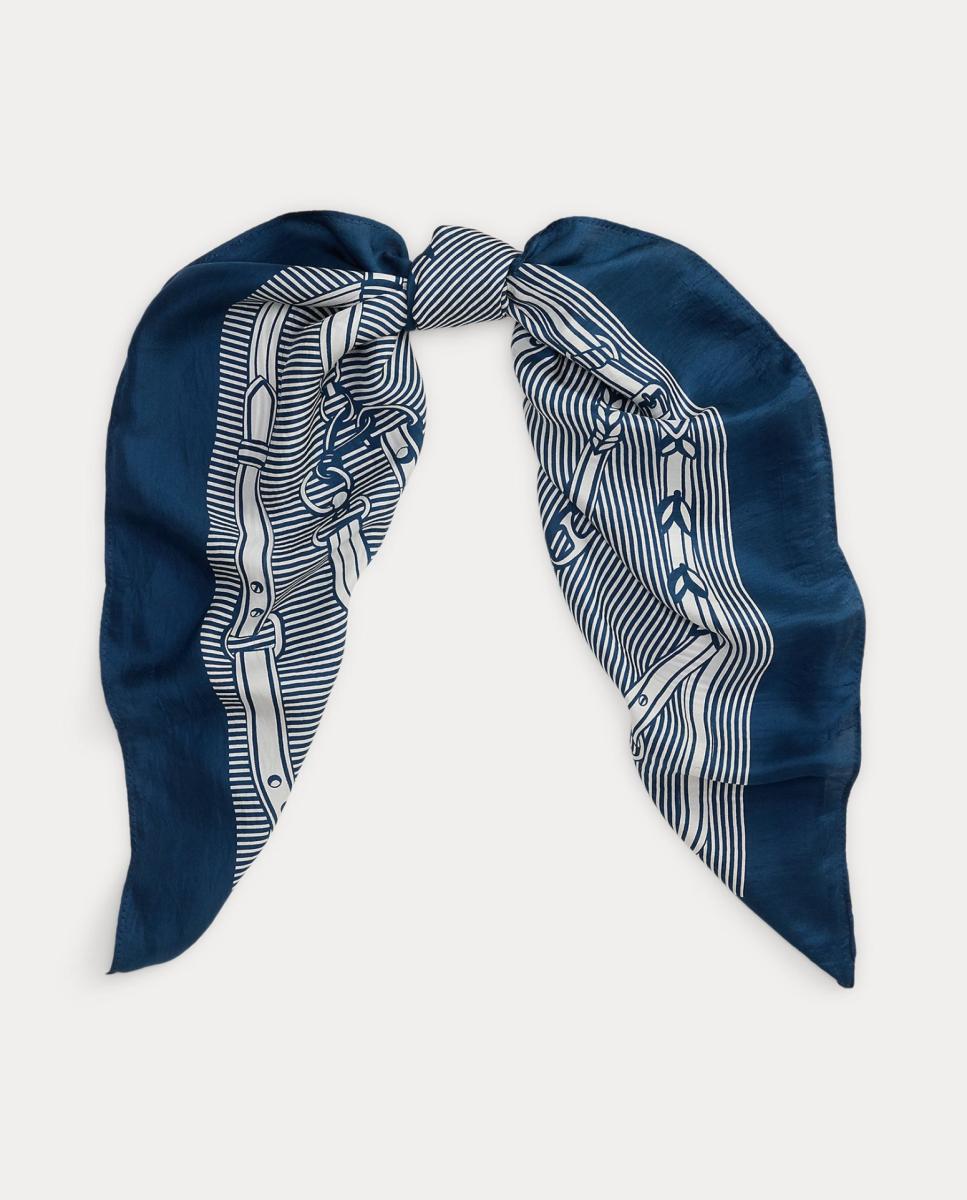 Lenço de seda estampado Azul-marinho-2