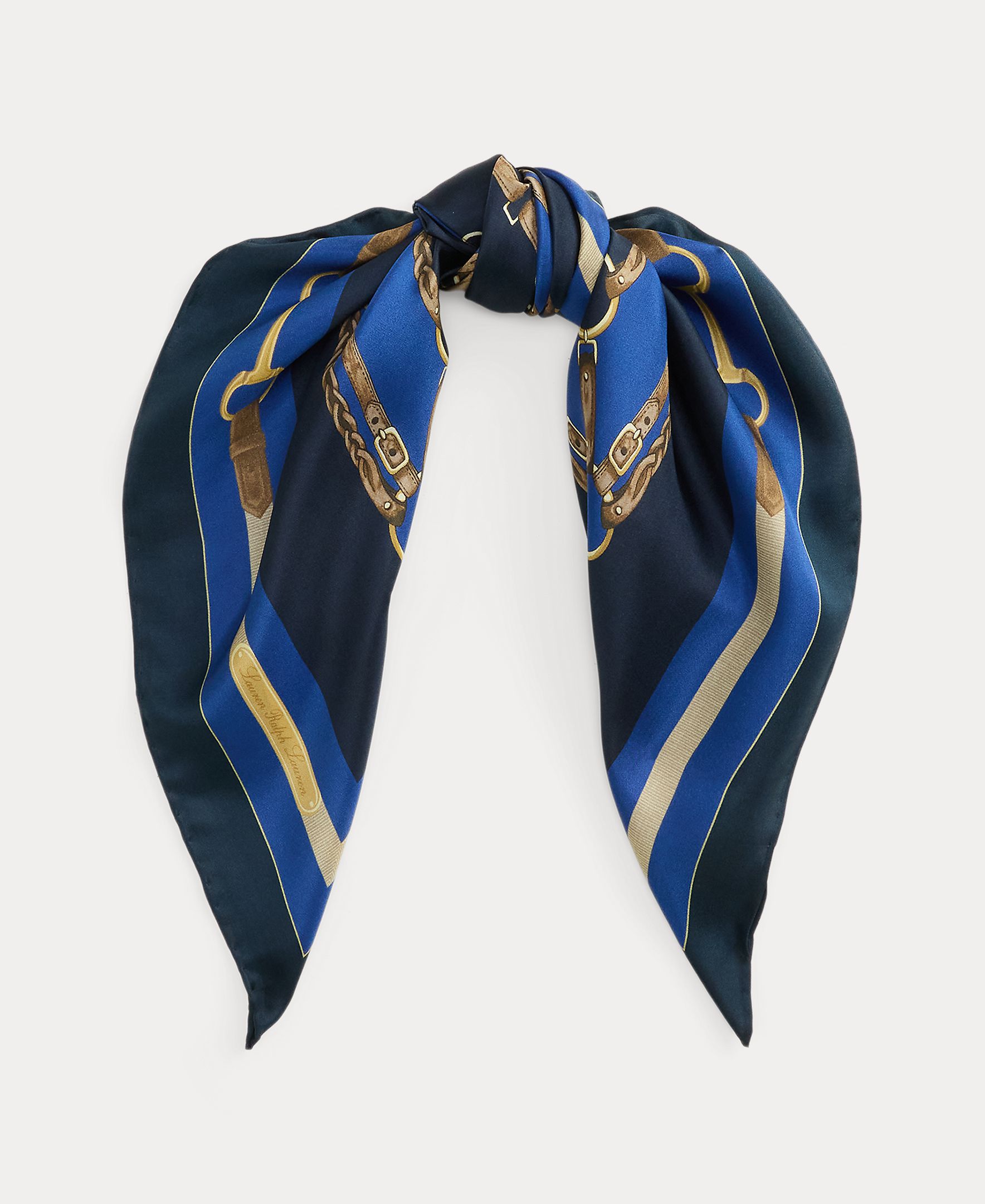 Lenço Quadrado de Seda com Estampado Azul-marinho-2