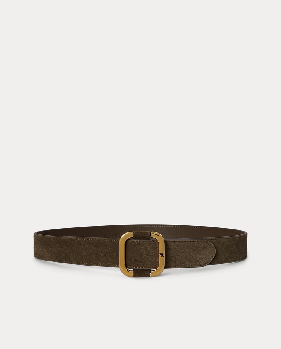Cinturón de mujer de ante con hebilla grabada - Polo Ralph Lauren - Verde pardo Verde pardo-1