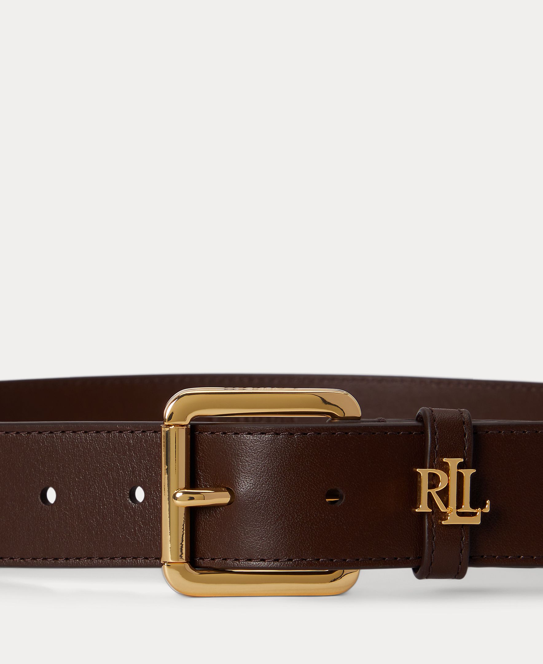 Cinturón de mujer de piel con hebilla de logotipo - Polo Ralph Lauren - Marrón oscuro Marrón oscuro-2