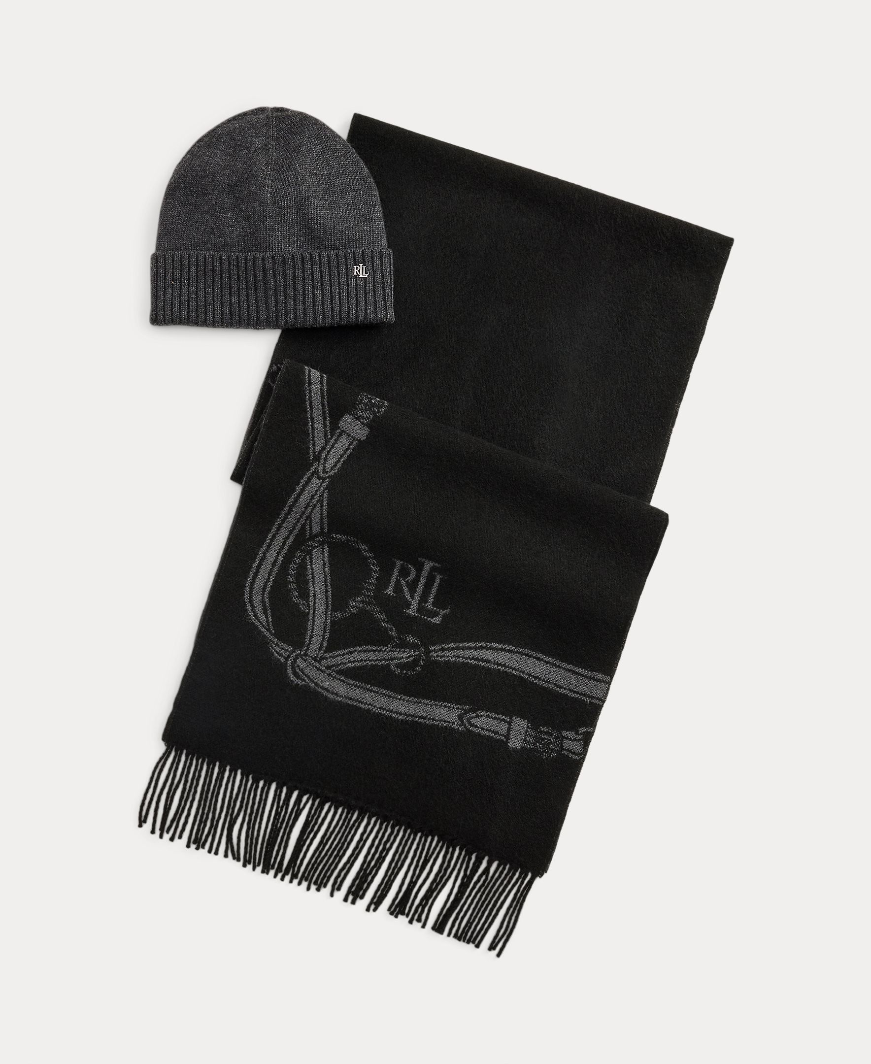 Conjunto de Cachecol e Gorro de Malha Cinzento-escuro-2