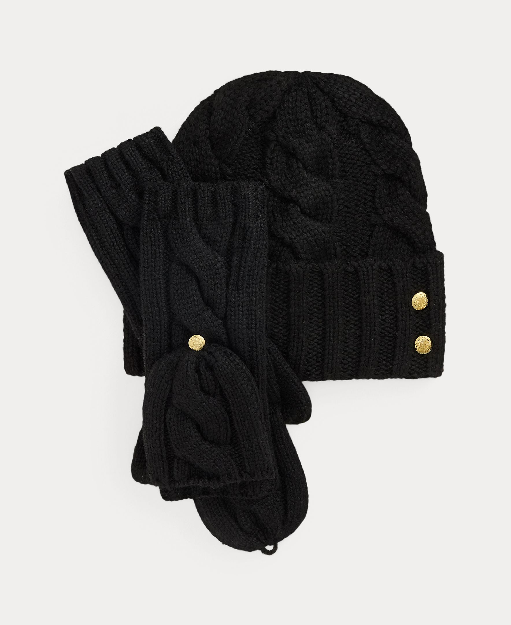 Imagen 1 de Conjunto de bufanda y gorro de mujer de punto - Lauren Ralph Lauren - Negro Negro