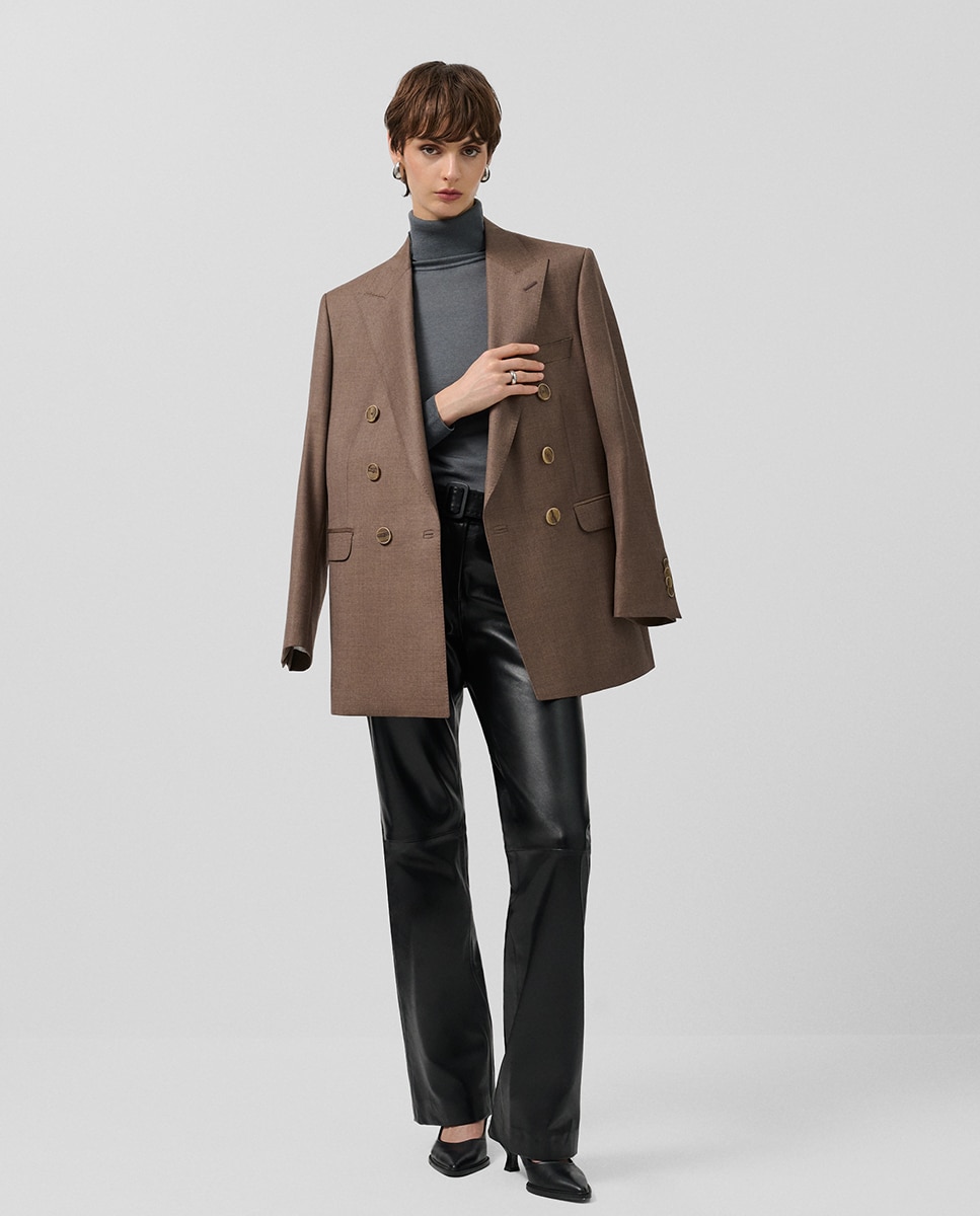 Calças Regular de Napa com Cinto Preto-2