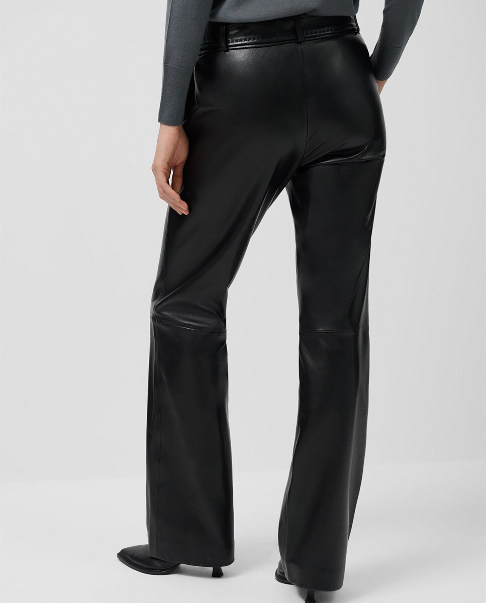 Calças Regular de Napa com Cinto Preto-4