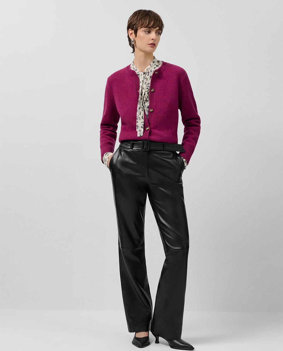 Calças Regular de Napa com Cinto Preto-5