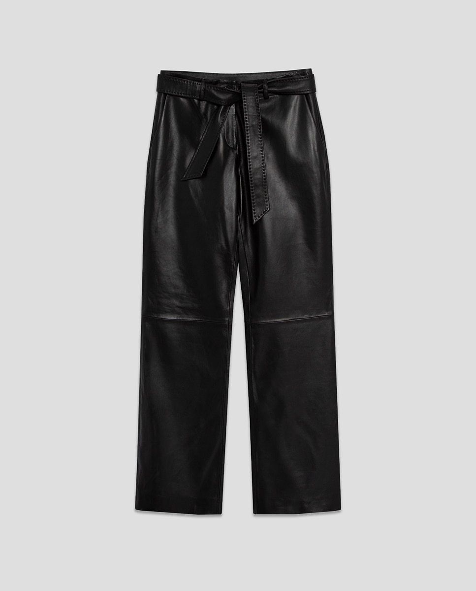 Calças Regular de Napa com Cinto Preto-6