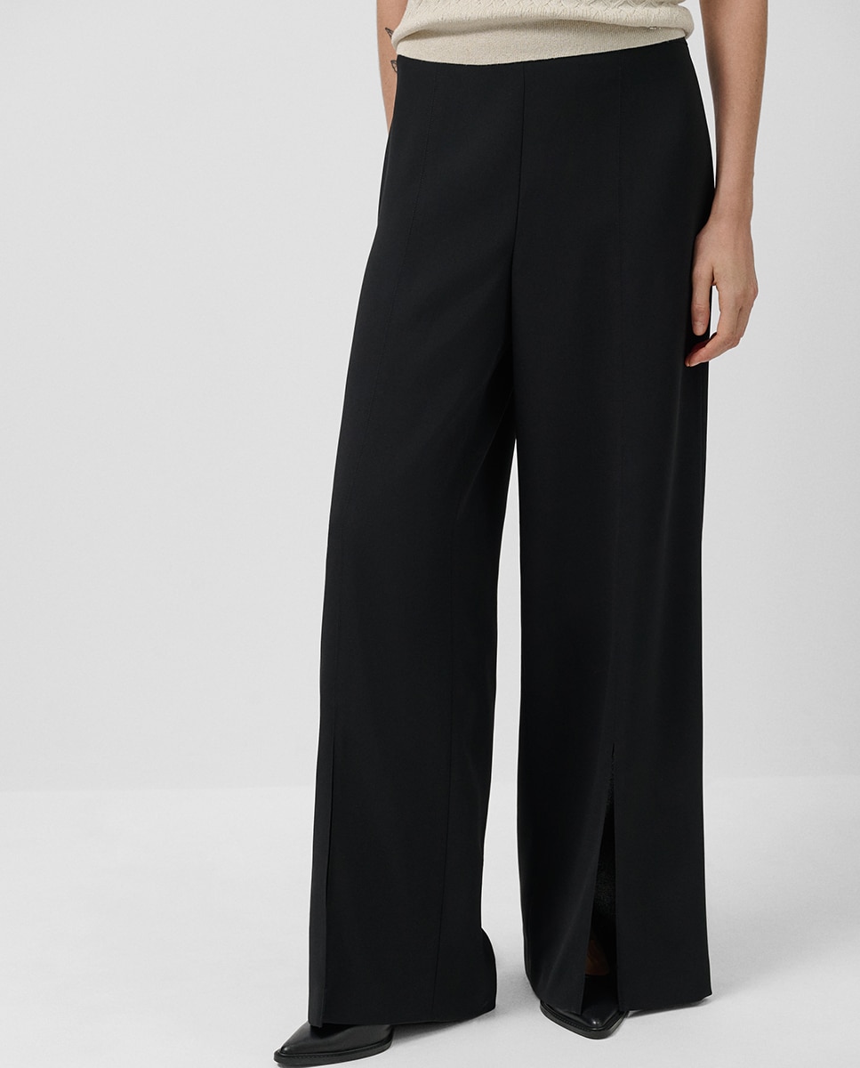 Calças Largas de Crepe com Abertura Preto-2