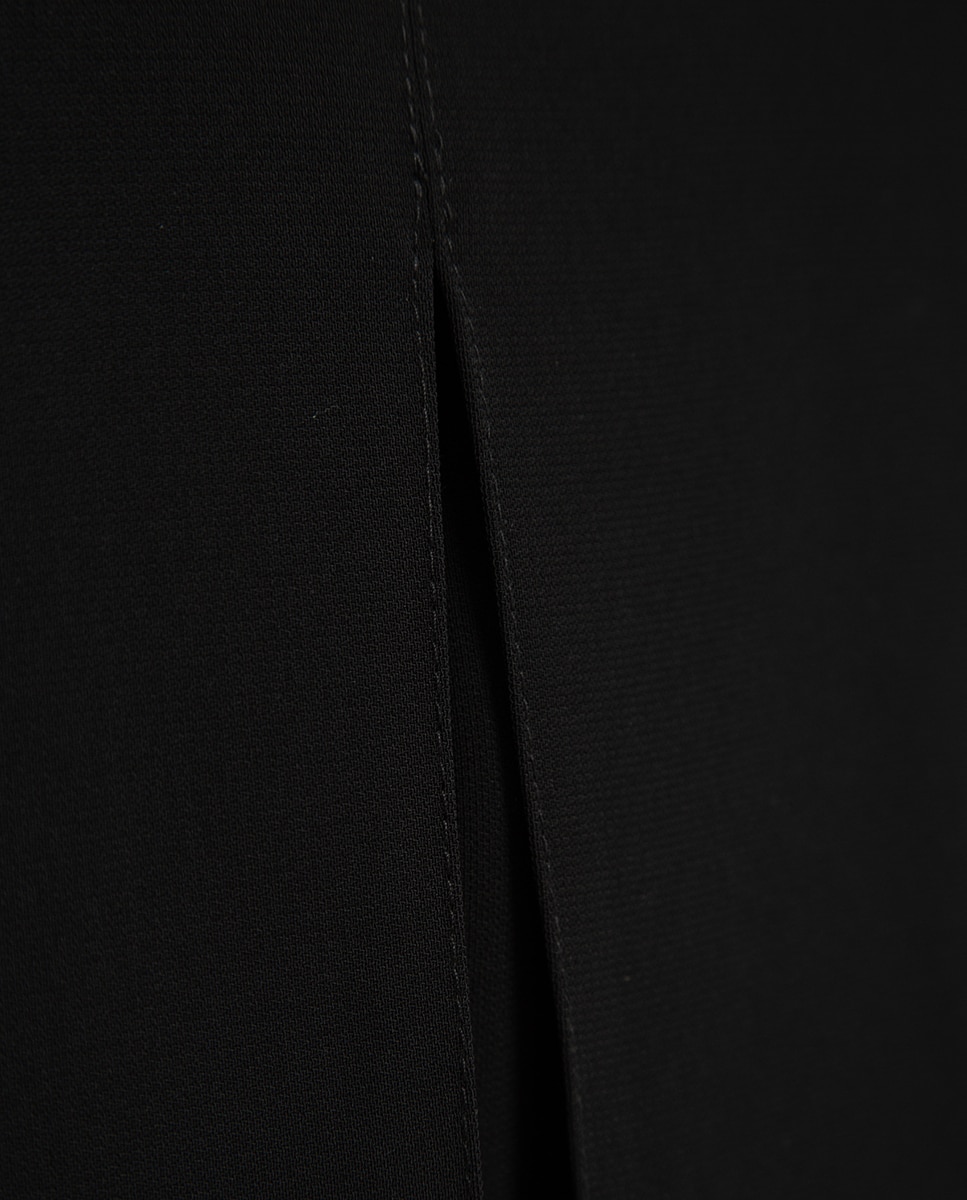 Calças Largas de Crepe com Abertura Preto-6