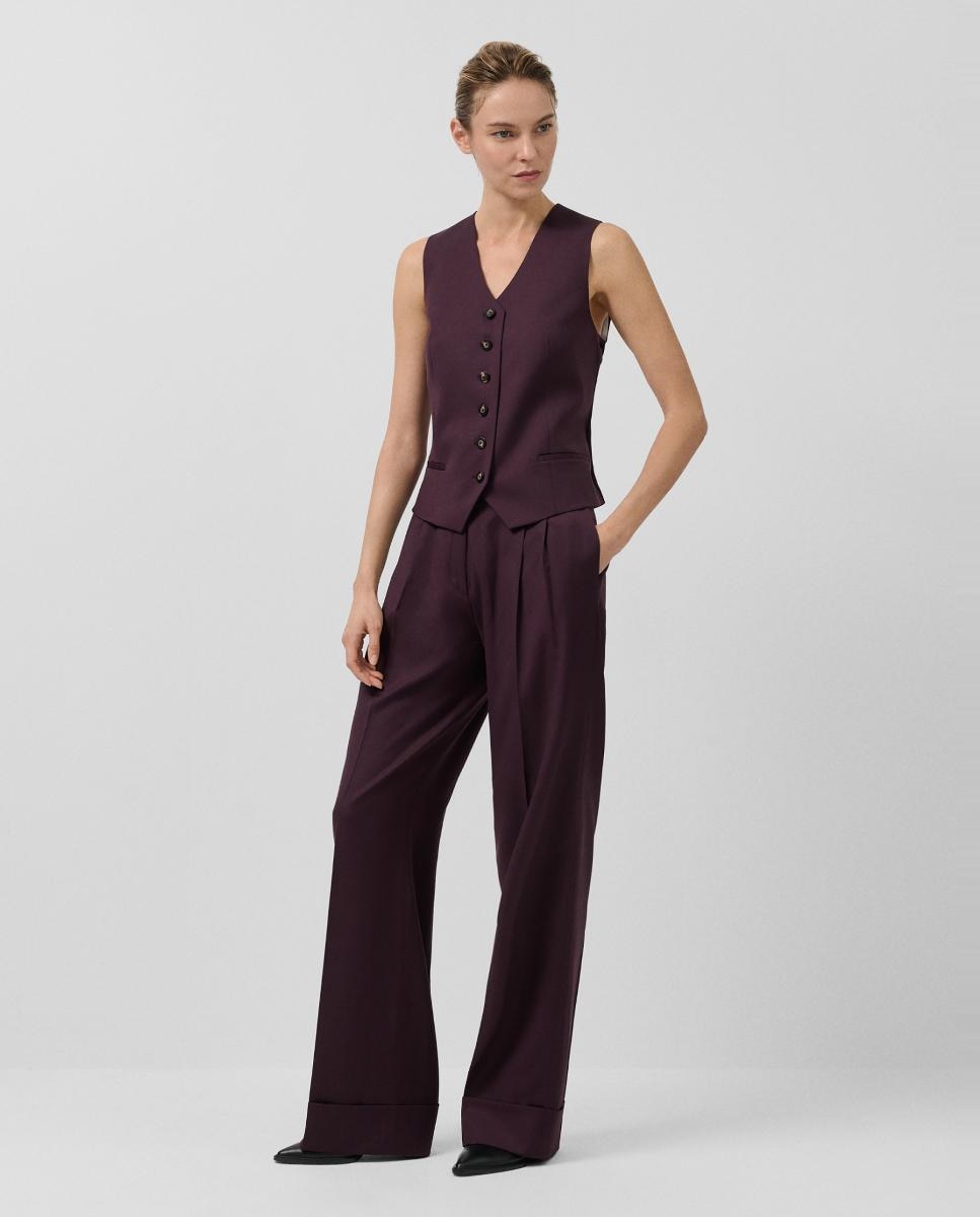 Calças com Pinças, Corte Masculino e Lã Telha-6