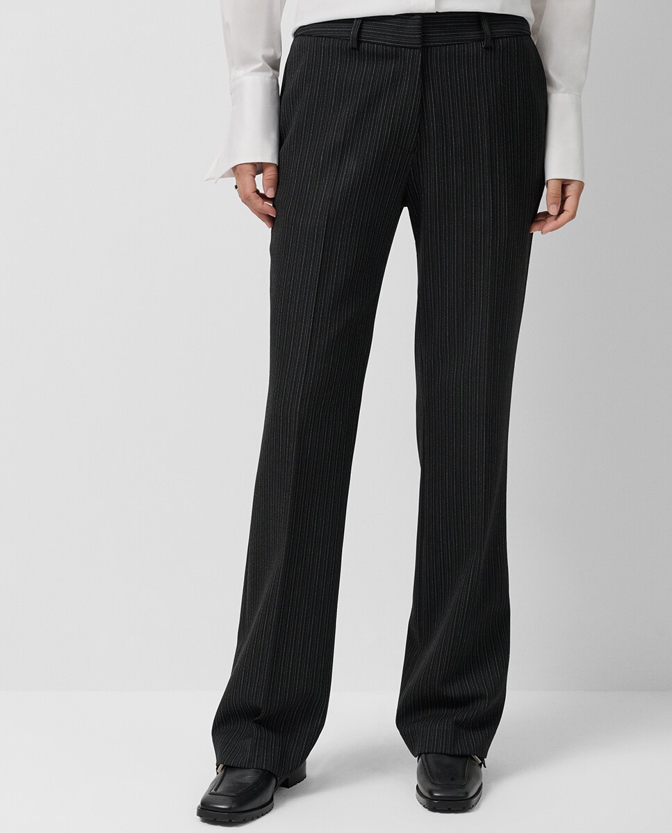 Calças Regular com Padrão Espinha de Peixe de Canutilho Preto-2