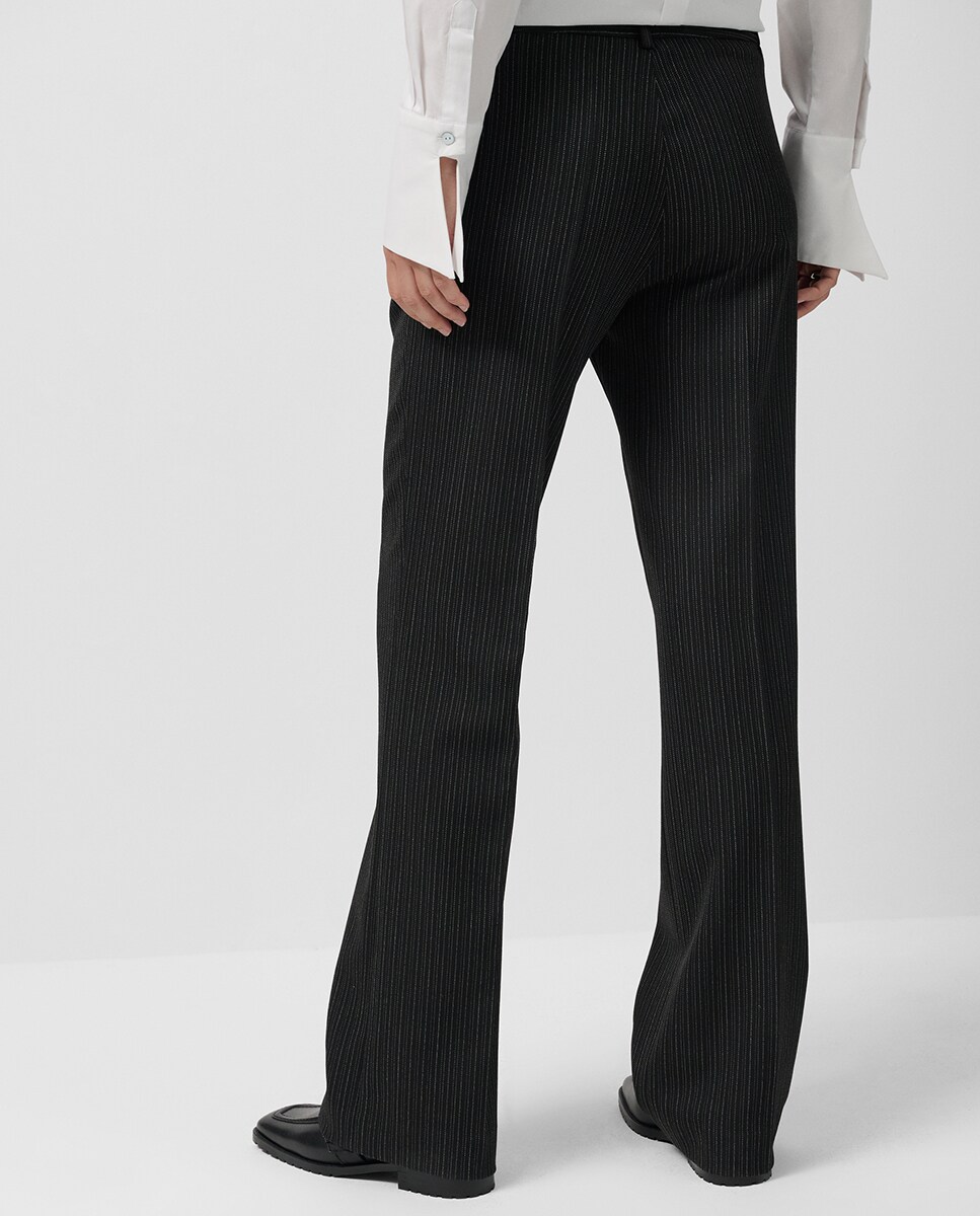 Calças Regular com Padrão Espinha de Peixe de Canutilho Preto-4