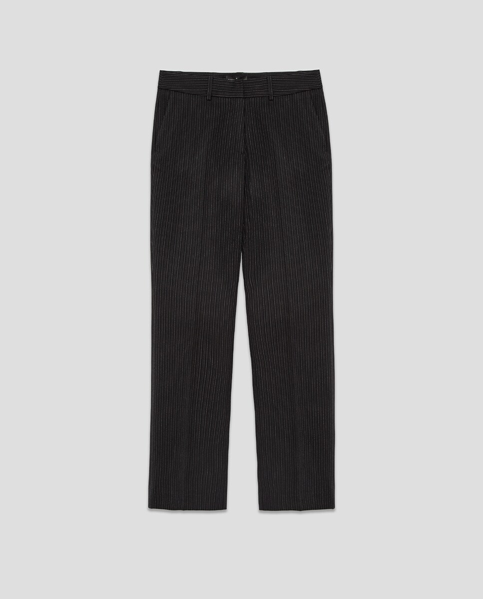 Calças Regular com Padrão Espinha de Peixe de Canutilho Preto-5