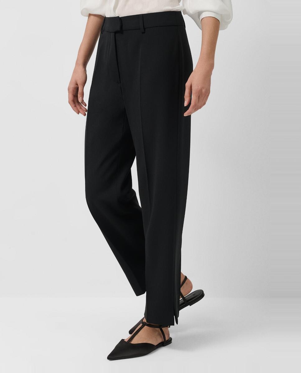 Calças Regular em Crepe Preto-1