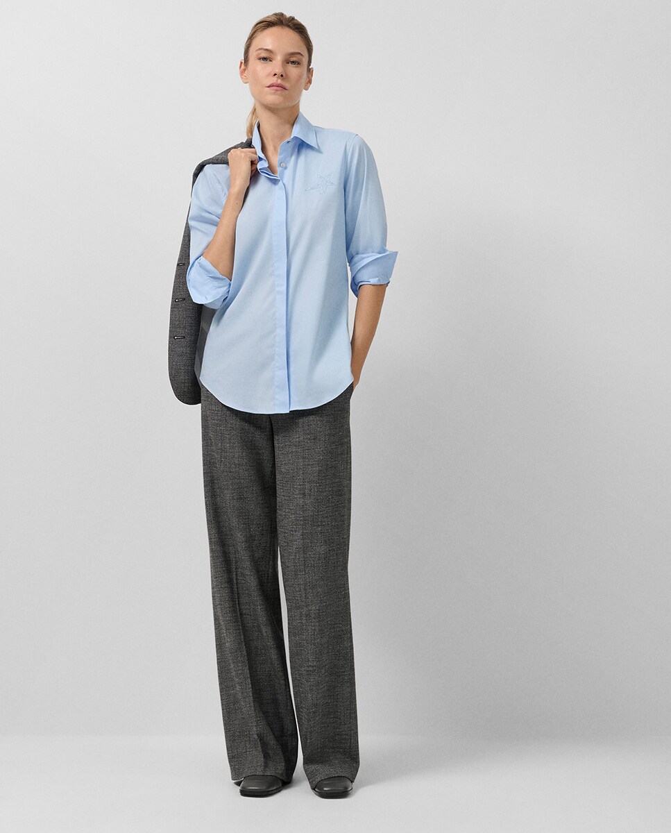 Calças Regular com Presilha Dupla Cinzento-escuro-1