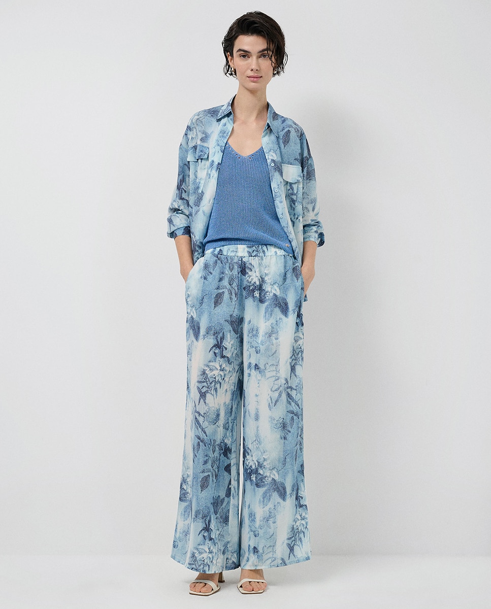 Imagem 0 de Calças Palazzo com Estampado Floral e em Crepe