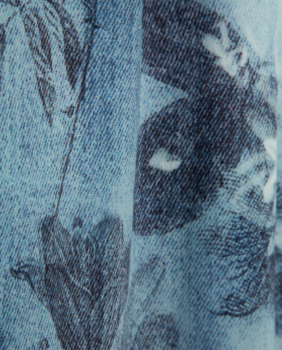 Calças Palazzo com Estampado Floral e em Crepe Azul-índigo-6