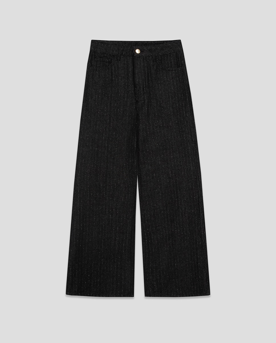 Jeans Largas com Fio Metalizado Preto-6
